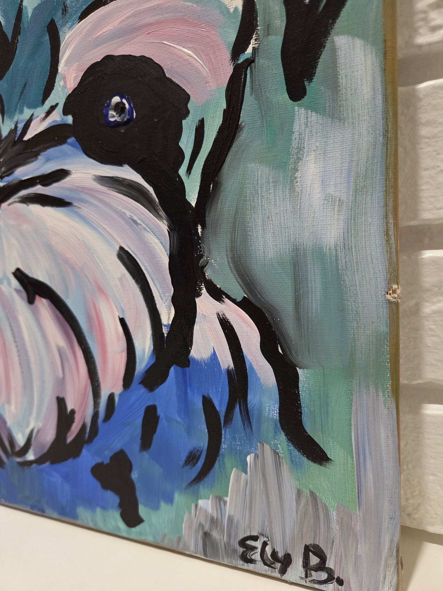Original Schnauzer Dog Pop Art Painting On Canvas Signed Pet Portrait Home Decor