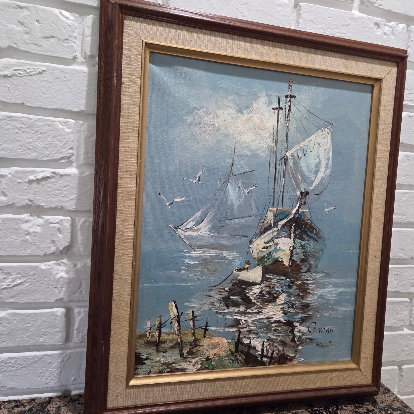 Original Oil Painting On Canvas Framed Signed Sailboat Nautical Seascape Artwork