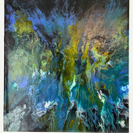 Original Abstract Acrylic Painting Blue Green Modern Fluid Art Contemporary Wall