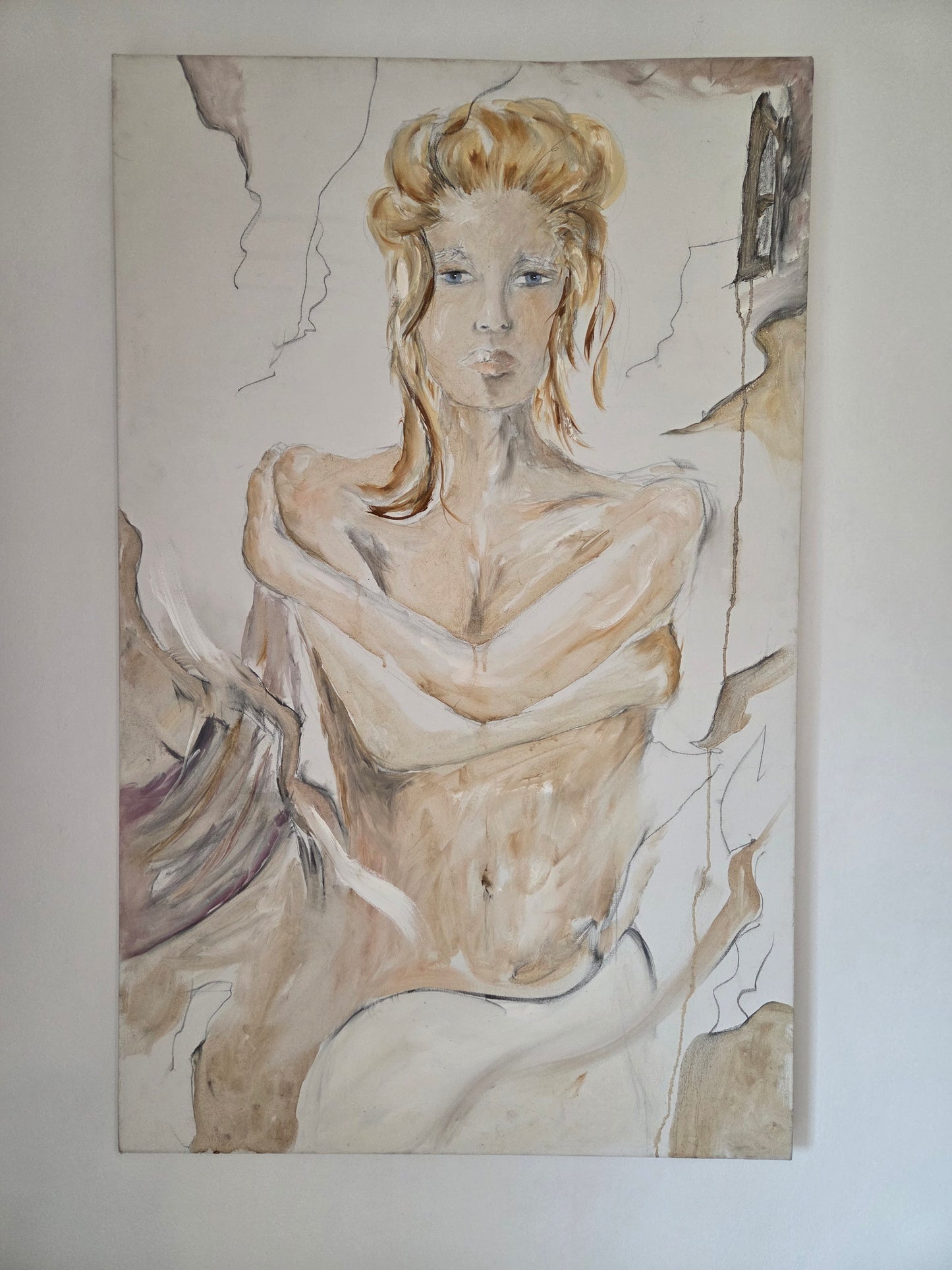 Large Original Hand Painted Art Drawing Canvas Woman Lady Figure Artist Sketch