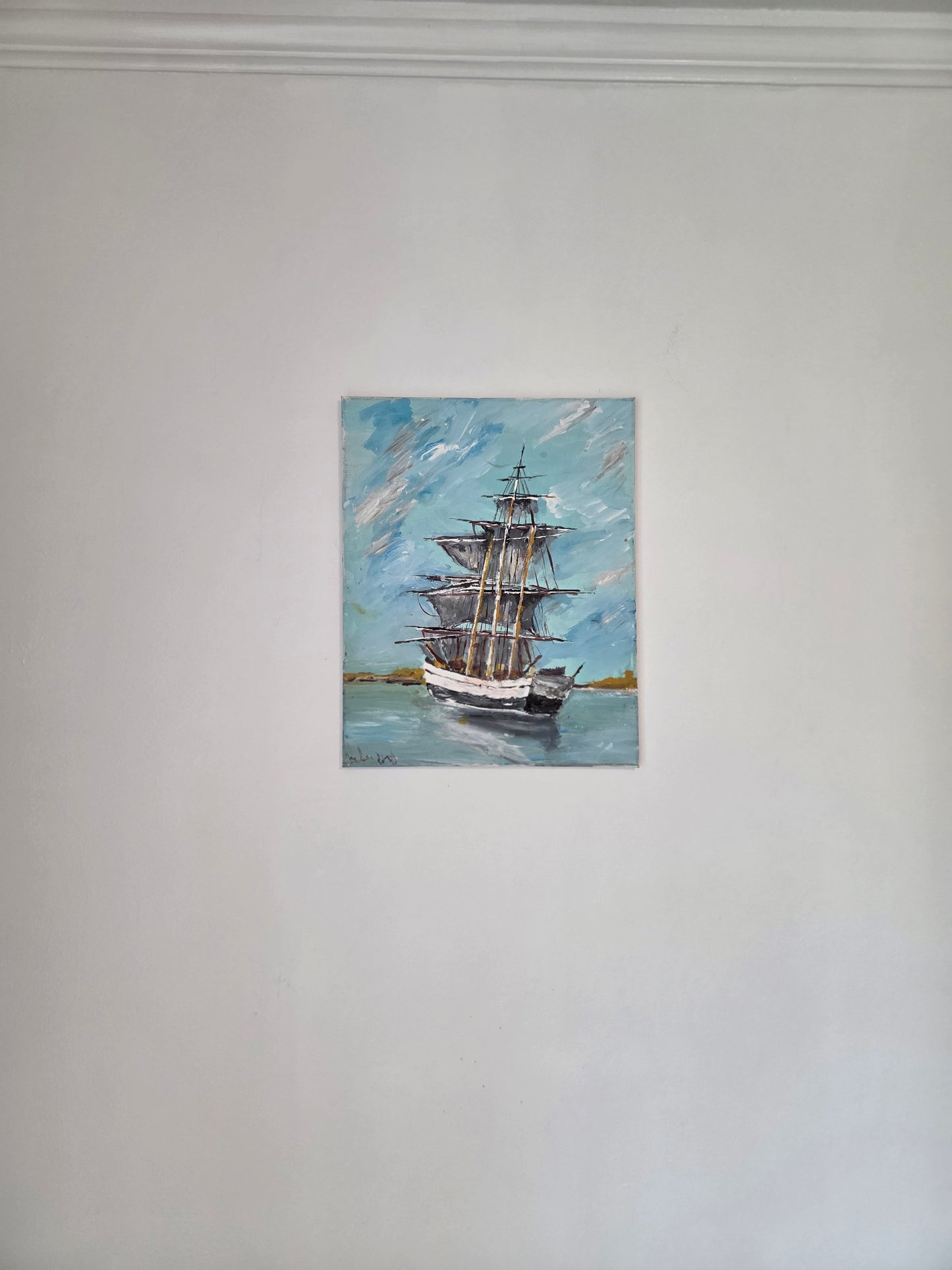 Original Sailing Ship Painting Nautical Seascape Tall Ship Ocean Canvas Wall Art