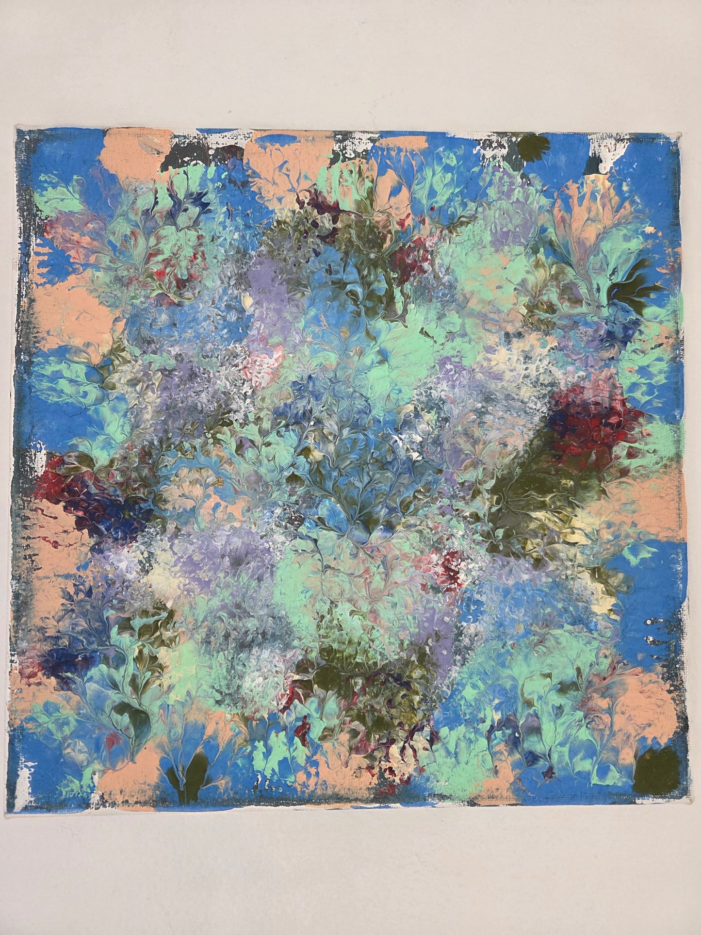 Original Abstract Floral Painting Blue Green Botanical Acrylic Contemporary Art