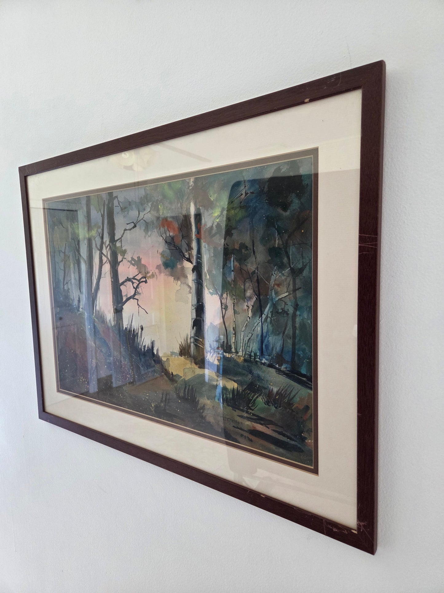 Original Eli Geller Watercolor Painting Colorful Forest Fantasy Signed Art Decor