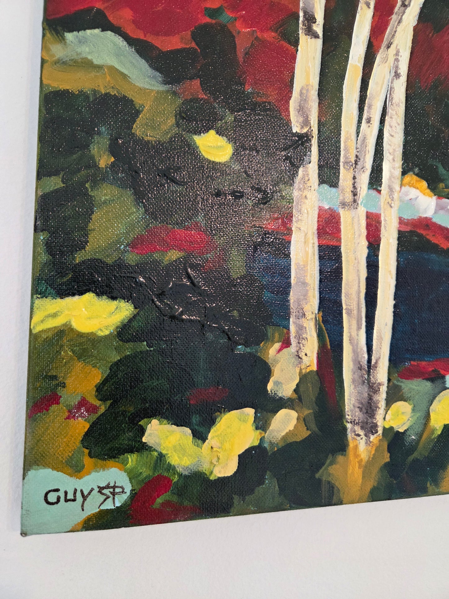 Original Forest Landscape Painting Birch Trees River Nature Acrylic Canvas Art