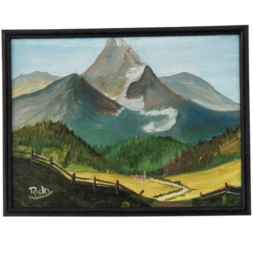 Mountain Valley Landscape Original Painting On Canvas Artwork Signed Framed Art
