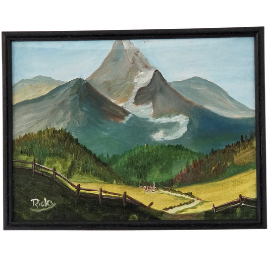 Mountain Valley Landscape Original Painting On Canvas Artwork Signed Framed Art