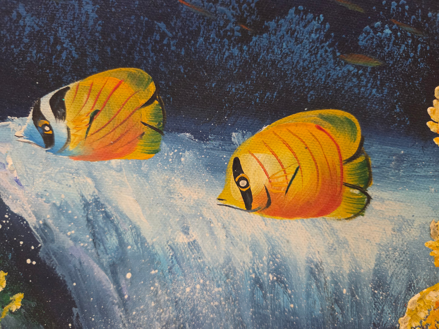 Dolphin Fish Coral Reef Painting Canvas Ocean Sea Marine Life Art Original Signd
