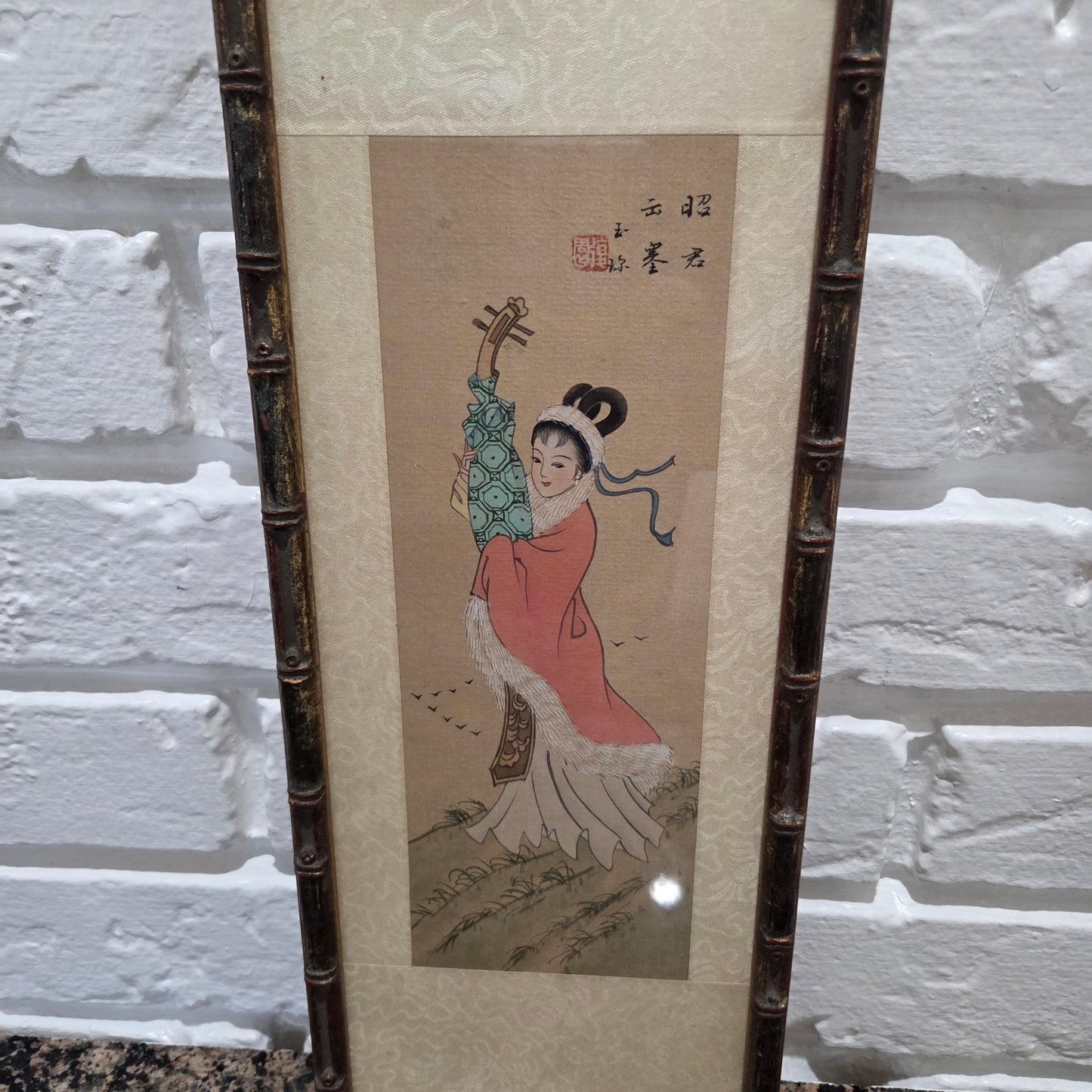 Japanese Art Geisha Girl Color Painting On Silk Signed Original Oriental Tapestry