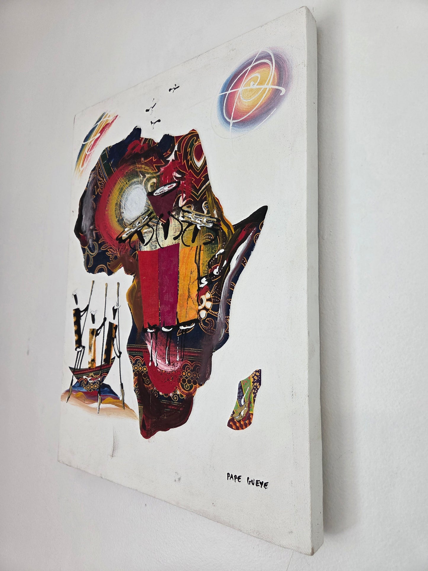 Original African Art Painting Africa Map Tribal Cultural Canvas Art Mixed Media