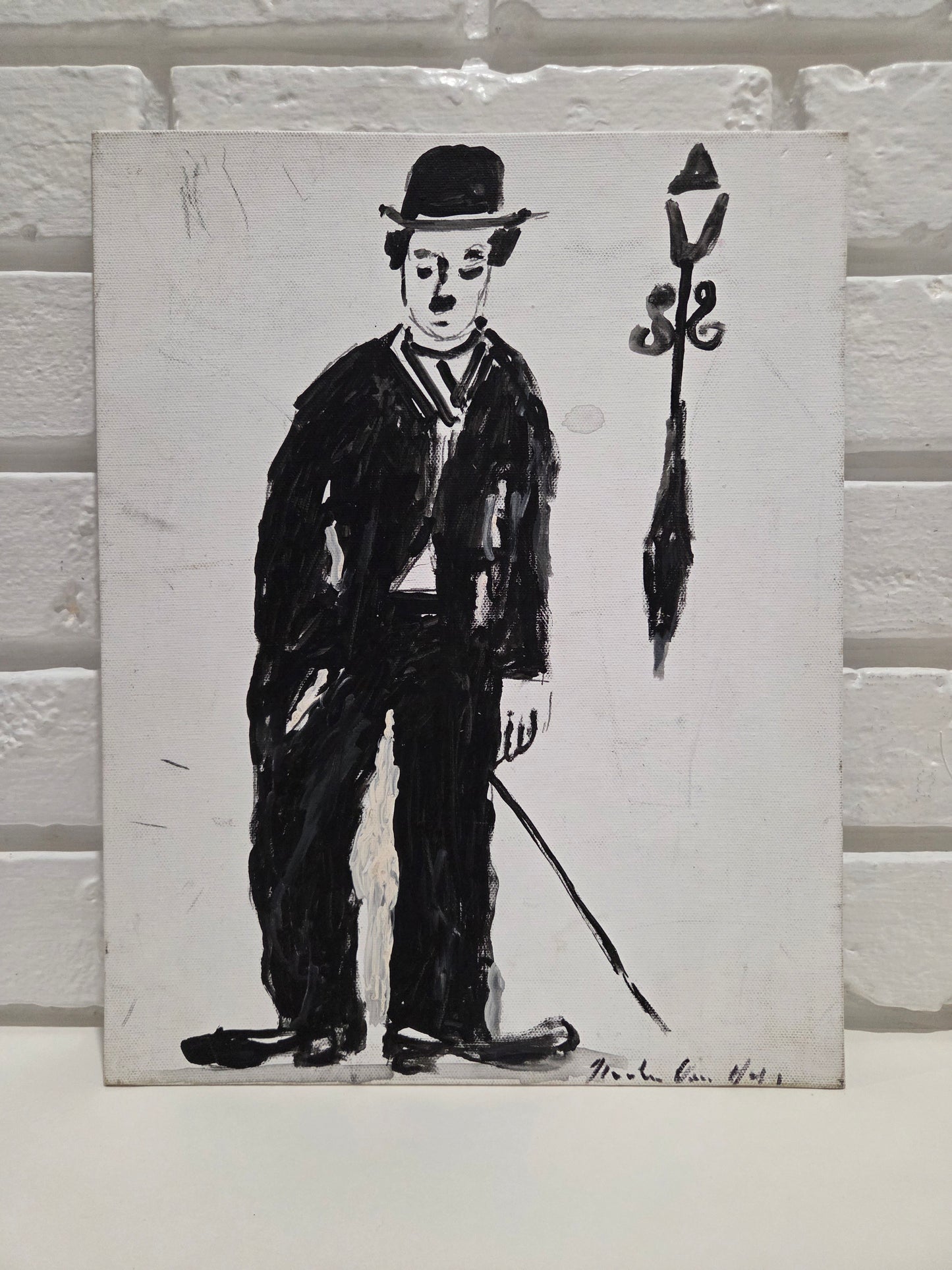 Original Painting On Canvas Charlie Chaplin Artwork Signed Art Film Decor 3 of 3