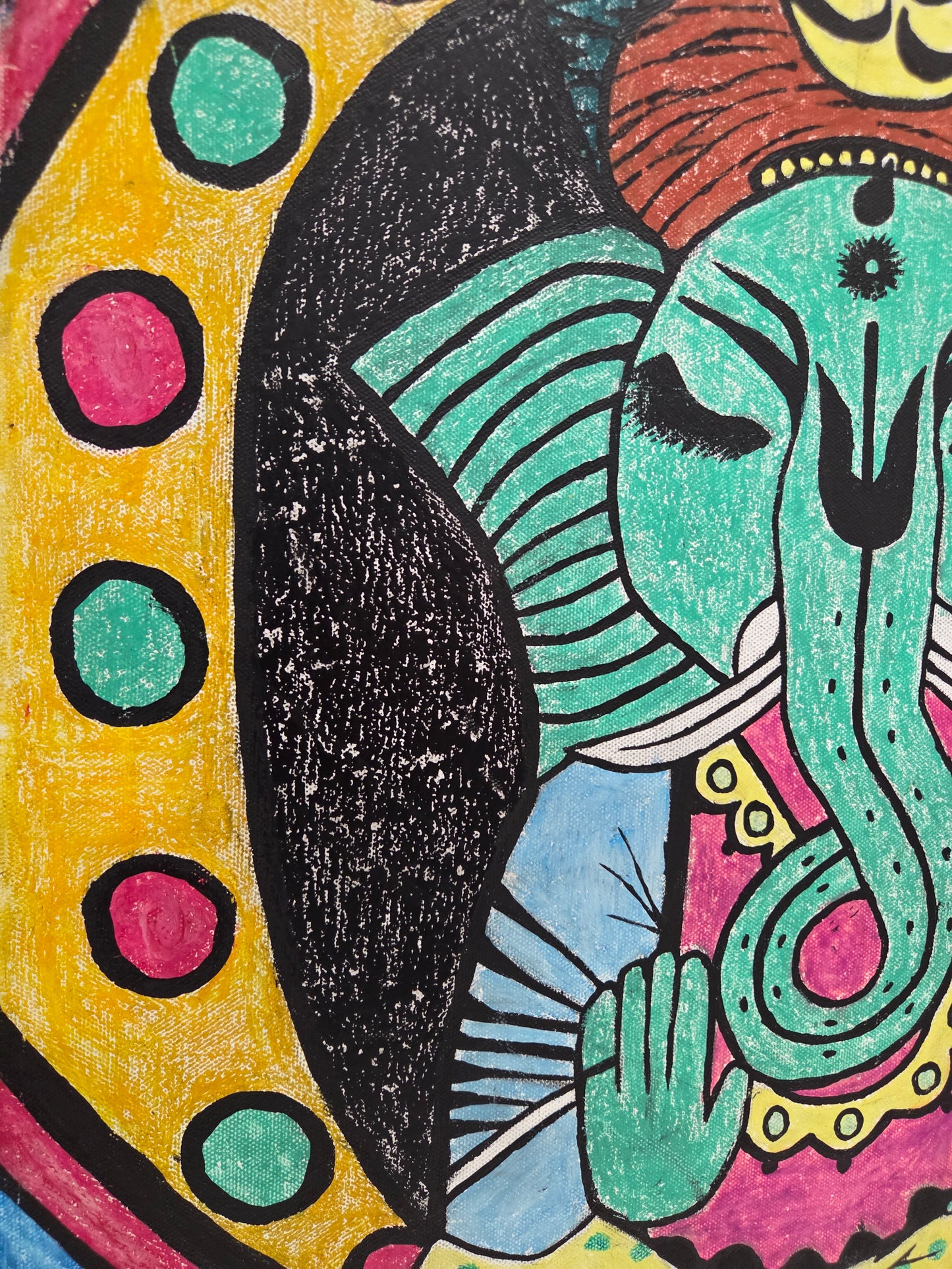 Hindu Ganesha Original Painting Elephant Lotus Meditation Spiritual Wall Artwork