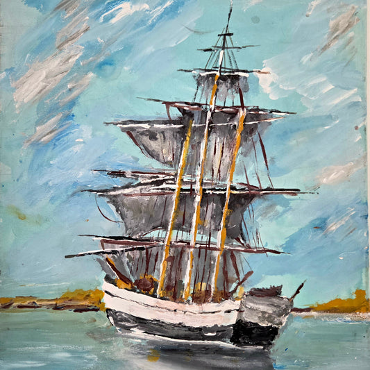 Original Sailing Ship Painting Nautical Seascape Tall Ship Ocean Canvas Wall Art