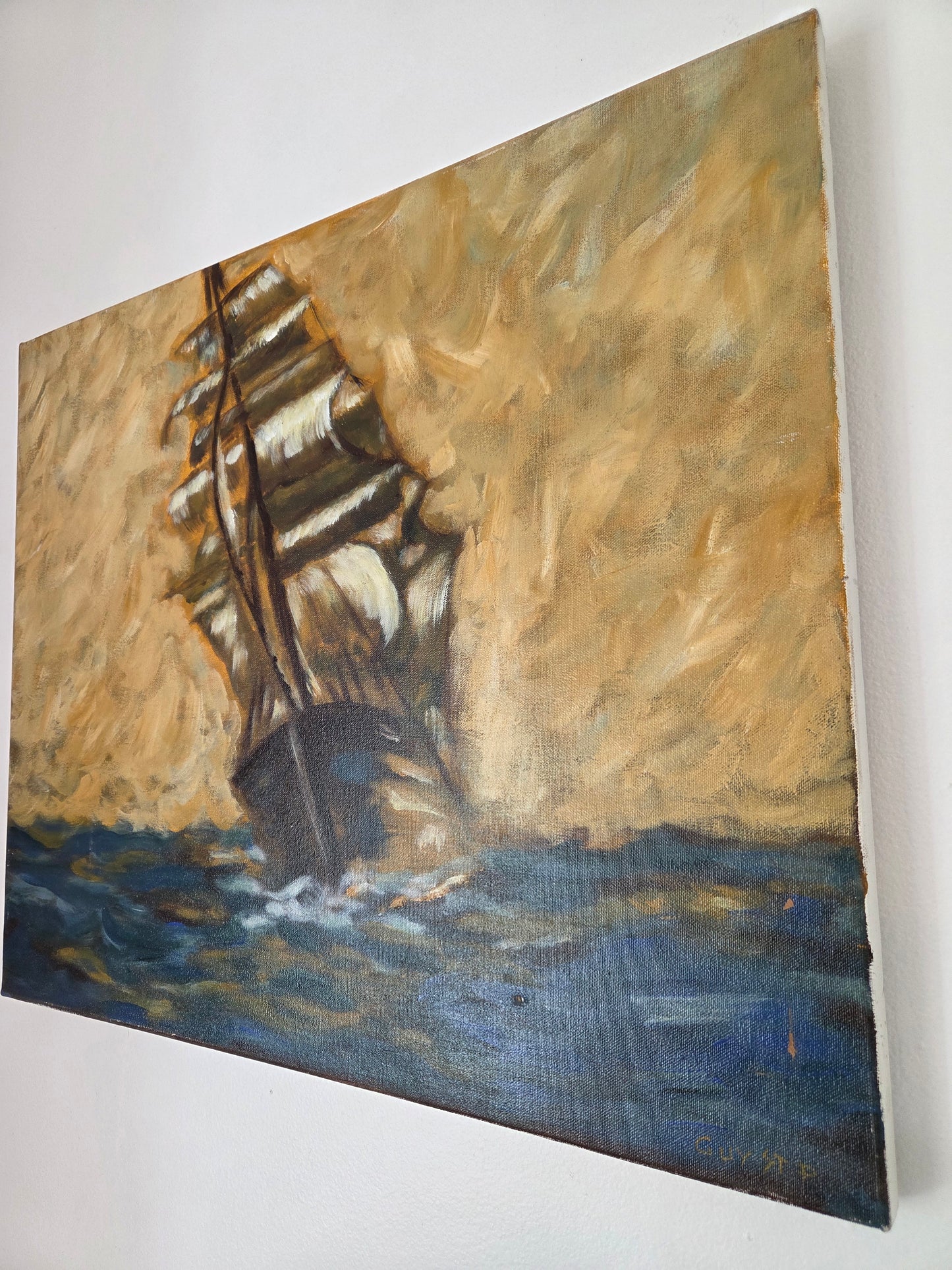Original Sailing Ship Painting Nautical Tall Ship Seascape Ocean Canvas Wall Art