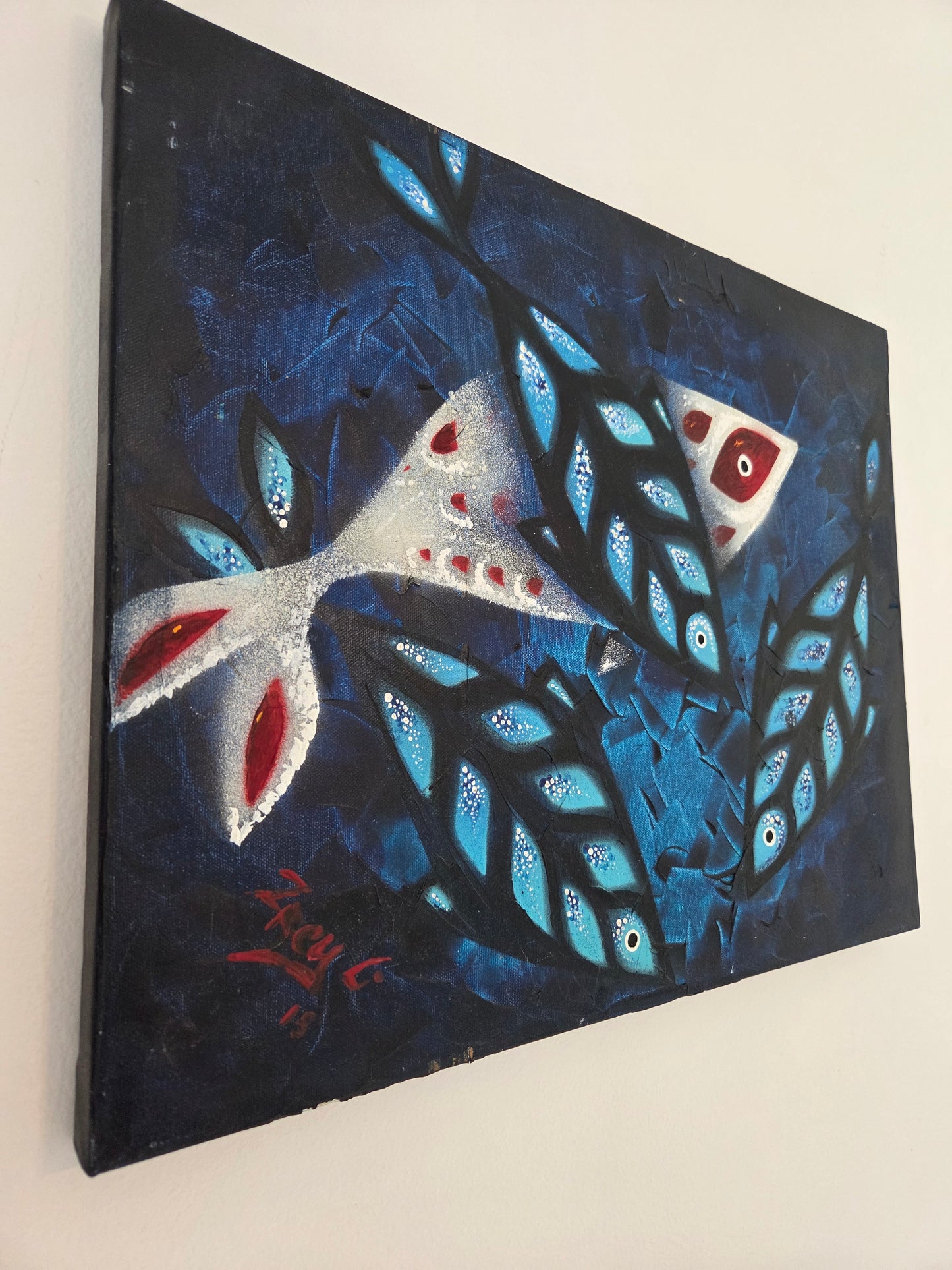 Original Abstract Koi Fish Painting - Modern Blue Marine Ocean Contemporary Art