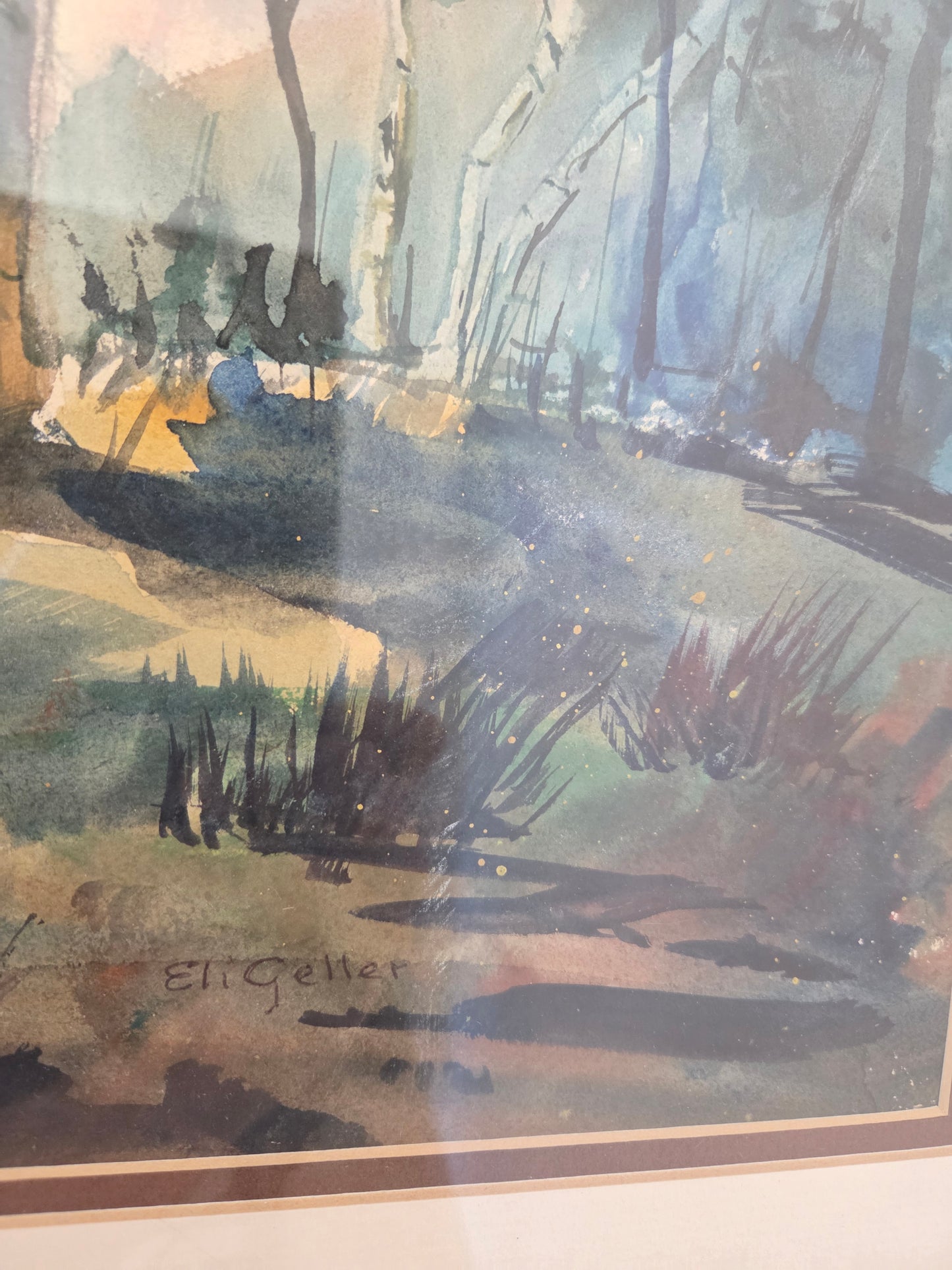 Original Eli Geller Watercolor Painting Colorful Forest Fantasy Signed Art Decor
