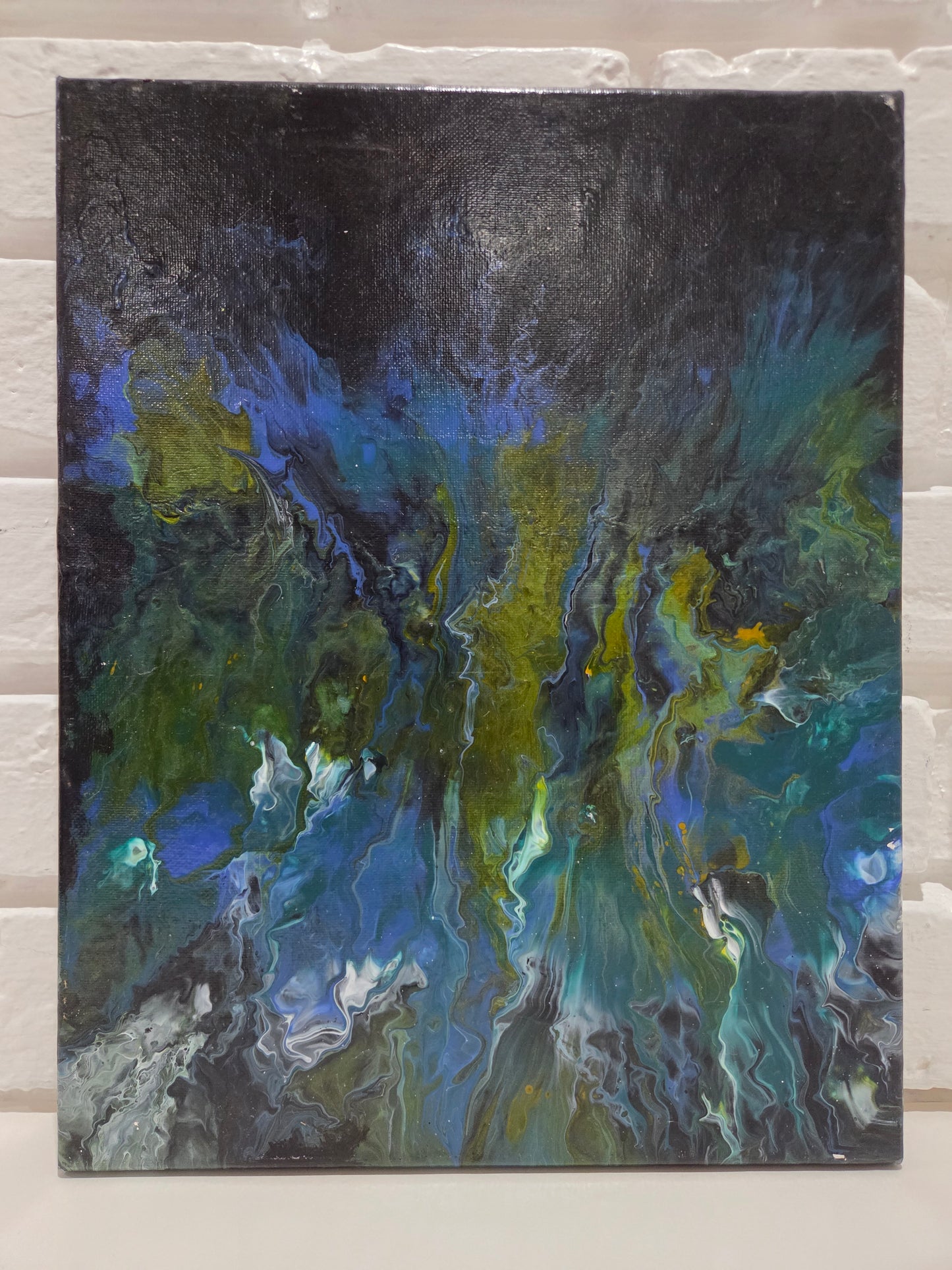 Abstract Acrylic Pour Original Painting On Canvas Blue Green Modern Wall Artwork