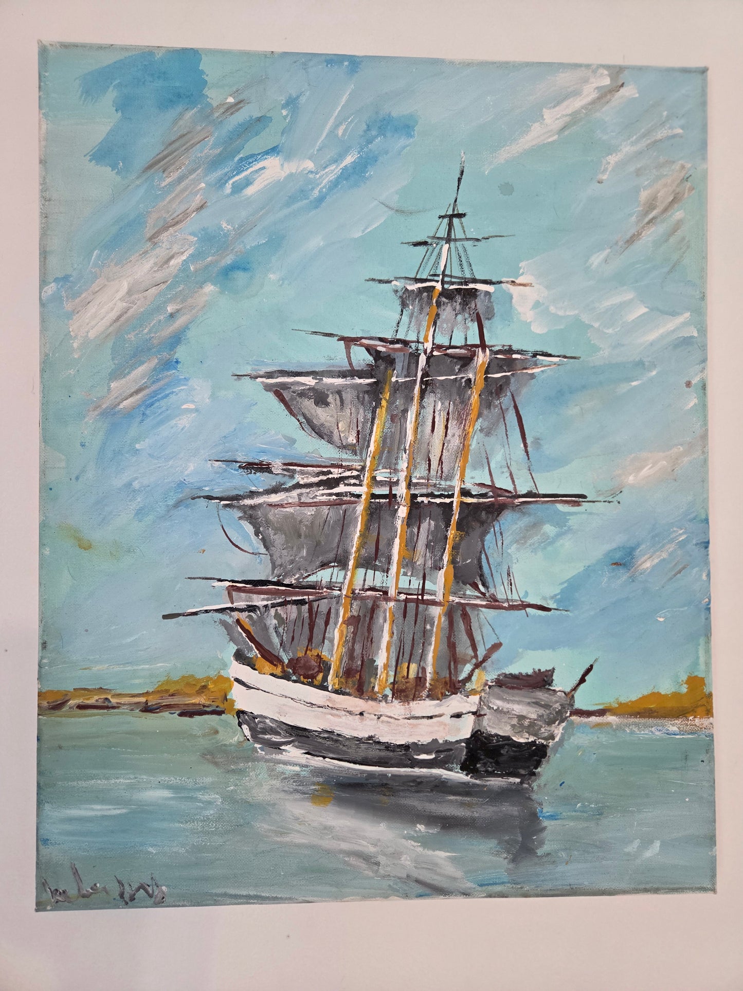 Original Sailing Ship Painting Nautical Seascape Tall Ship Ocean Canvas Wall Art