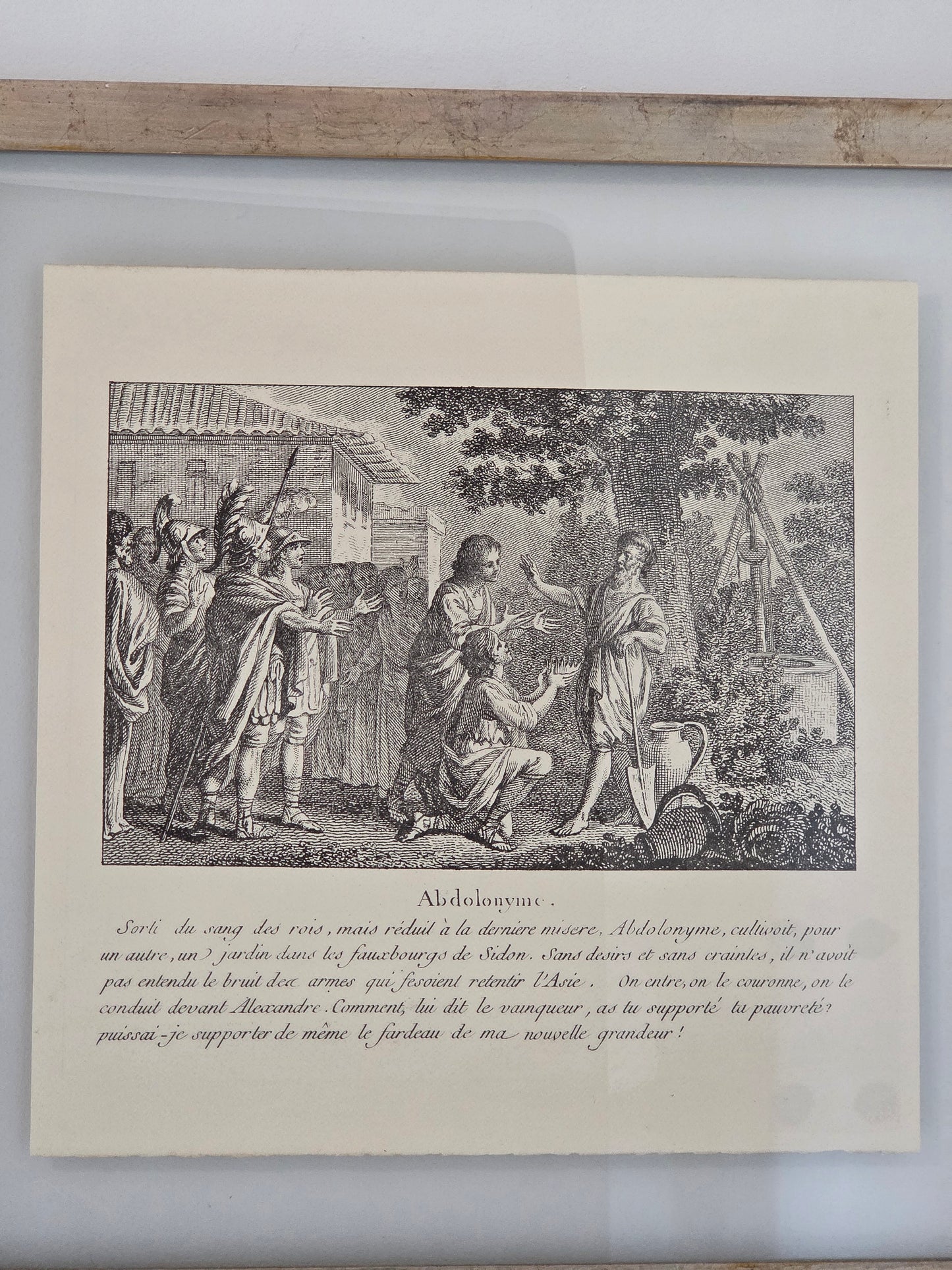 French Historical Engraving “Abdolonyme” After Monnet & Duflos 1785 Classical Scene Baker Reproduction Print Framed