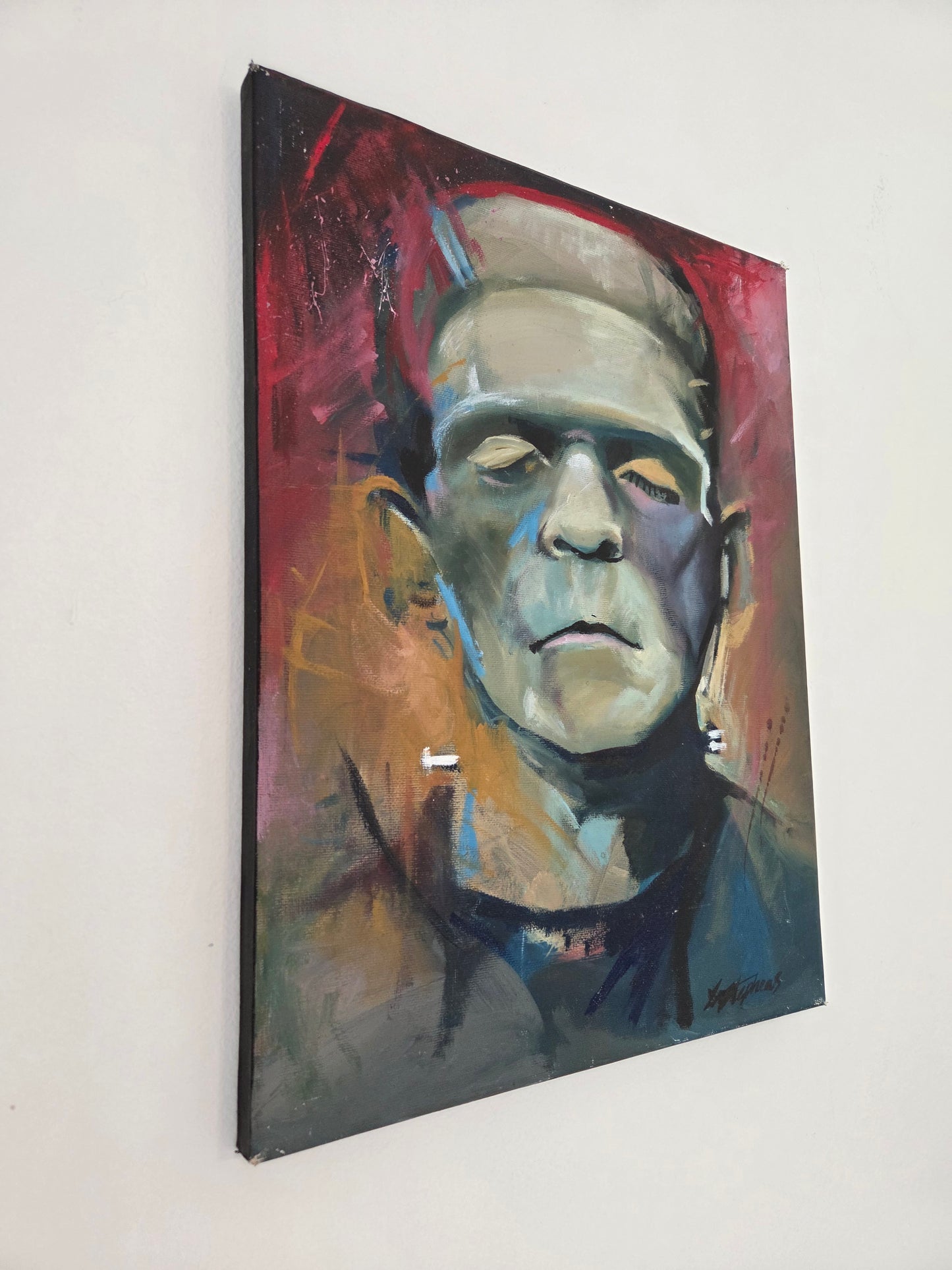 Original Frankenstein's Monster Acrylic Painting Boris Karloff Horror Art Canvas