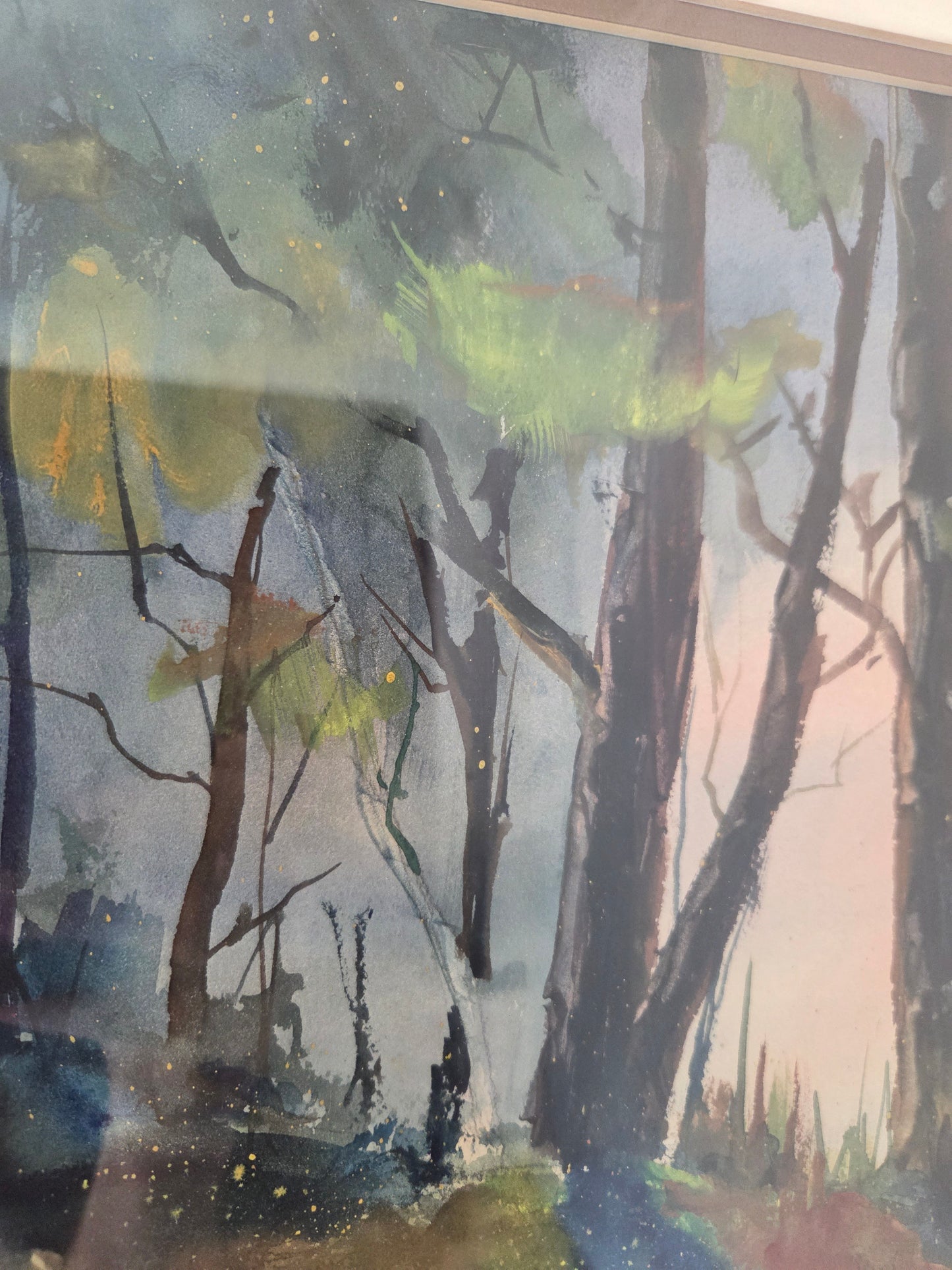 Original Eli Geller Watercolor Painting Colorful Forest Fantasy Signed Art Decor