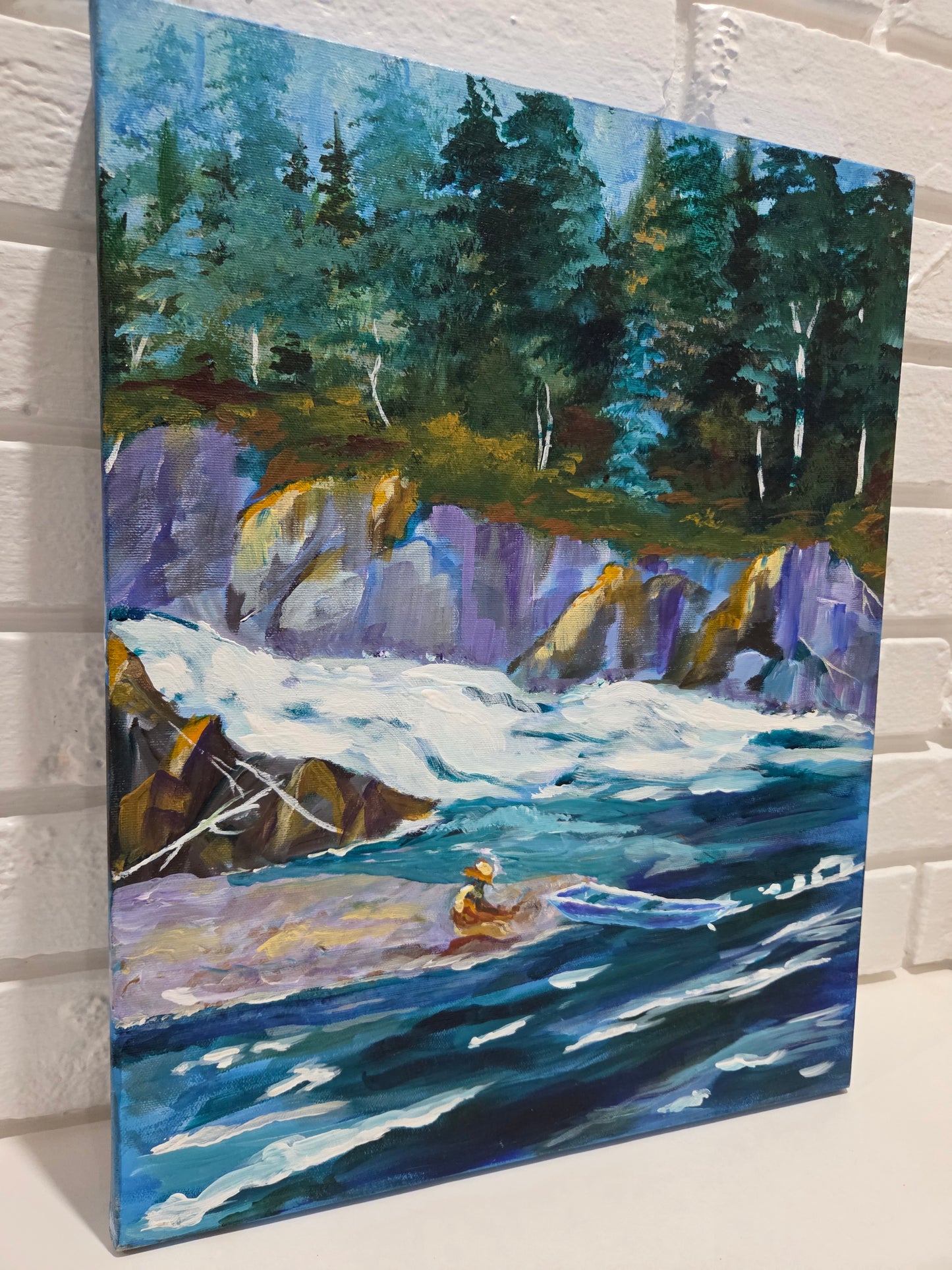 Original Landscape Painting on Canvas Mountain River Stream Forest Lake Nature Art