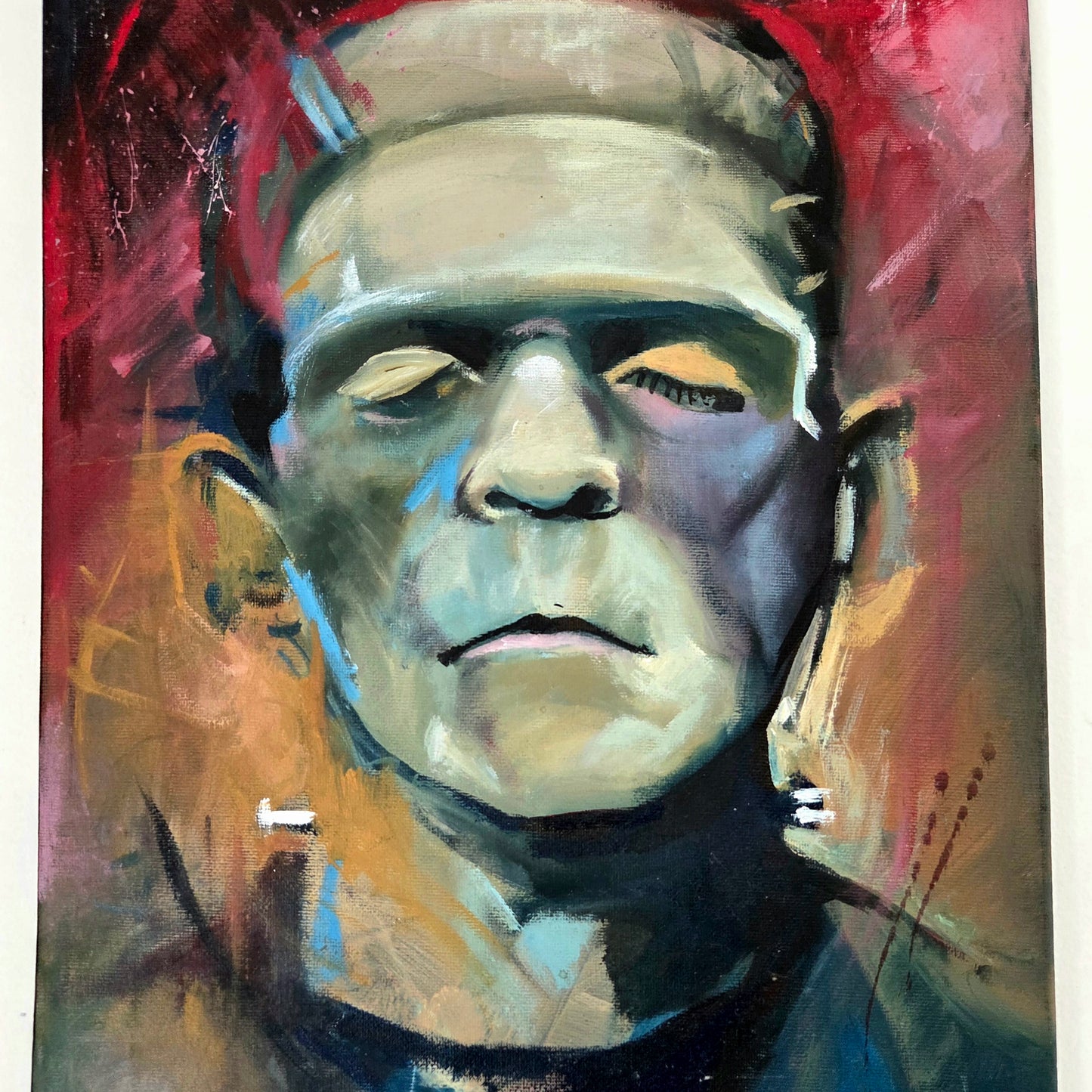 Original Frankenstein's Monster Acrylic Painting Boris Karloff Horror Art Canvas