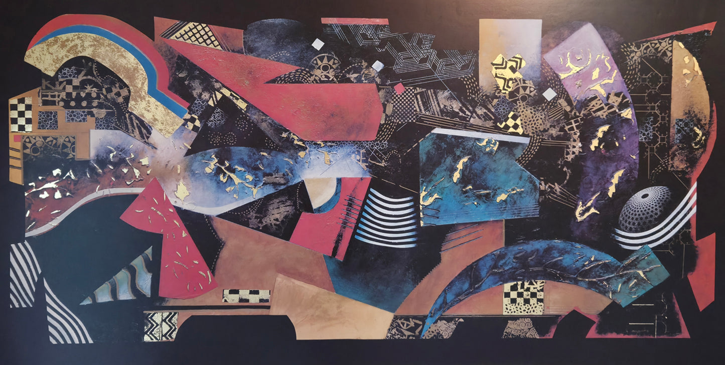 John Douglas "Momentary Lapse of Time" Large Abstract Framed Print Gold Leaf Art