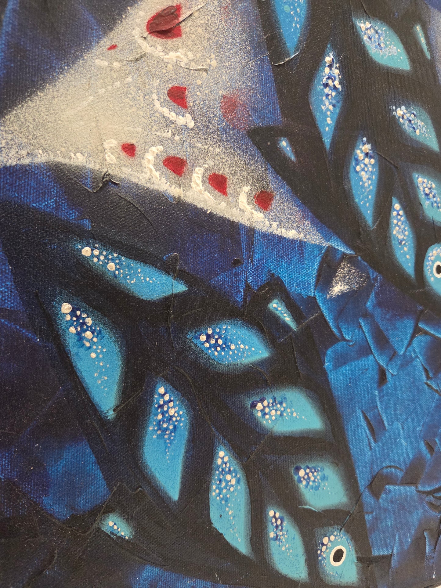 Original Painting Abstract Fish Blue Marine Ocean Mid Century Modern Art Signed