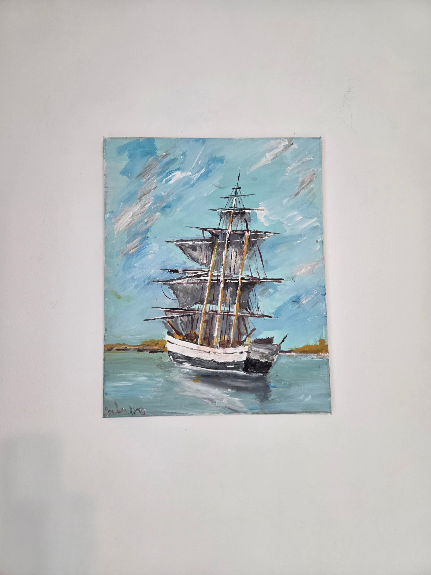 Original Sailing Ship Painting Nautical Seascape Tall Ship Ocean Canvas Wall Art