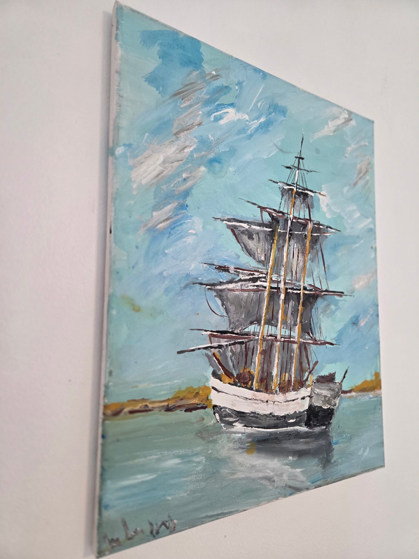 Original Sailing Ship Painting Nautical Seascape Tall Ship Ocean Canvas Wall Art