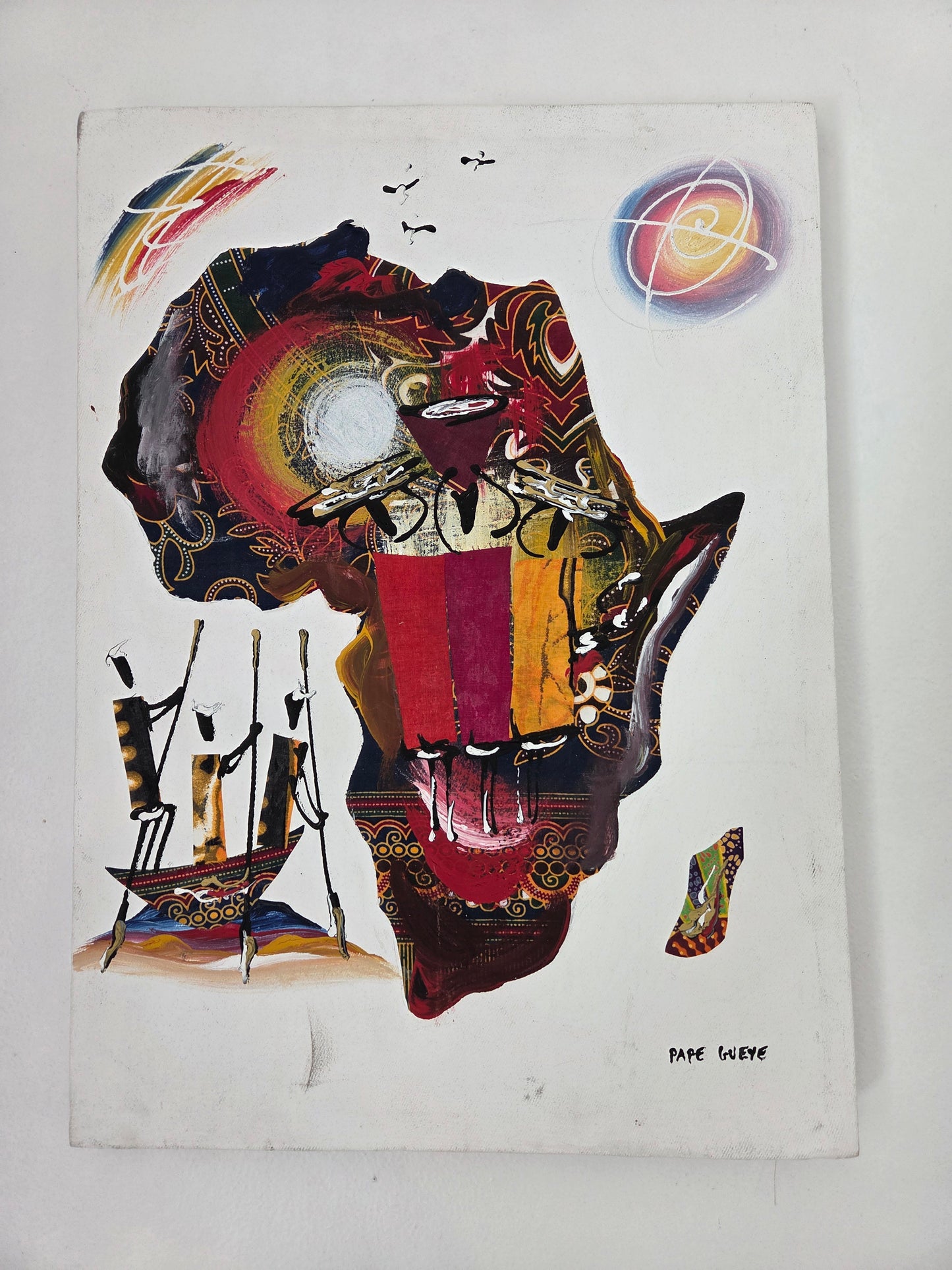 Original African Art Painting Africa Map Tribal Cultural Canvas Art Mixed Media