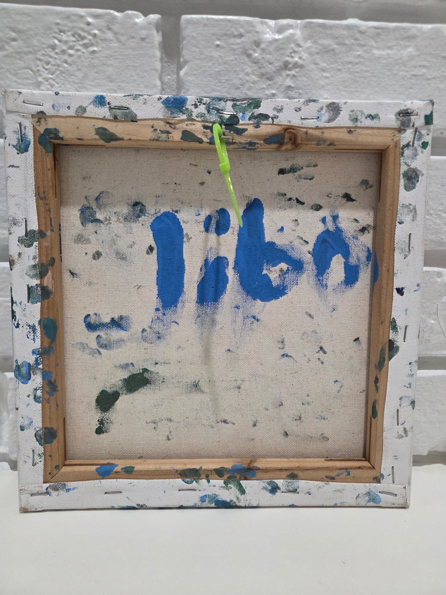 Abstract Blot Floral Art Original Painting On Canvas Signed Blue & Green Artwork