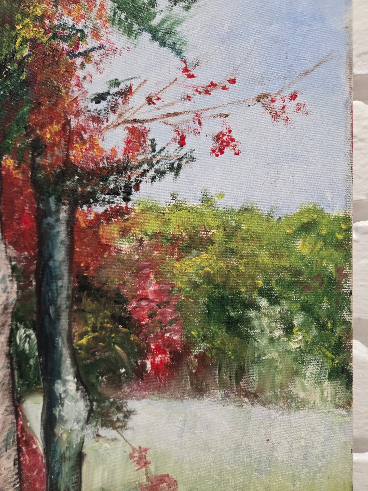 Original Landscape Painting On Canvas Autumn Forest Trees Lake Nature Art Signed