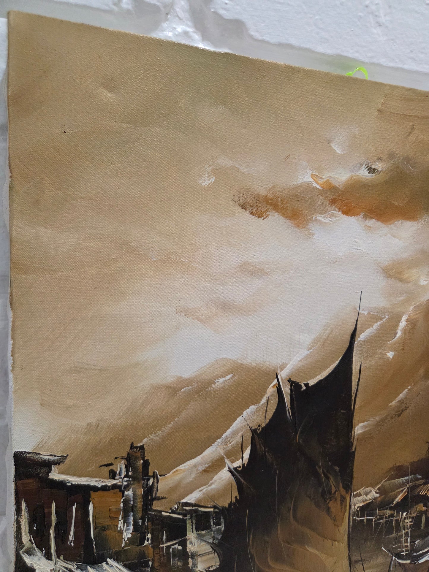 Asian Sailing Fishing Boat Ship Harbor Original Painting Canvas Signed Art Decor