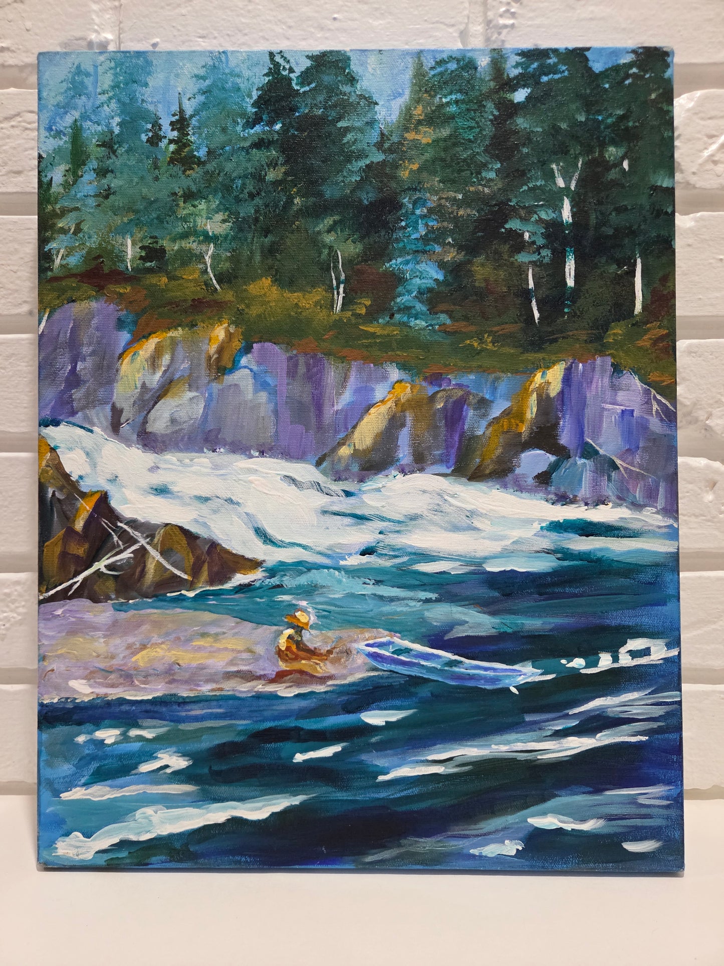 Original Landscape Painting on Canvas Mountain River Stream Forest Lake Nature Art