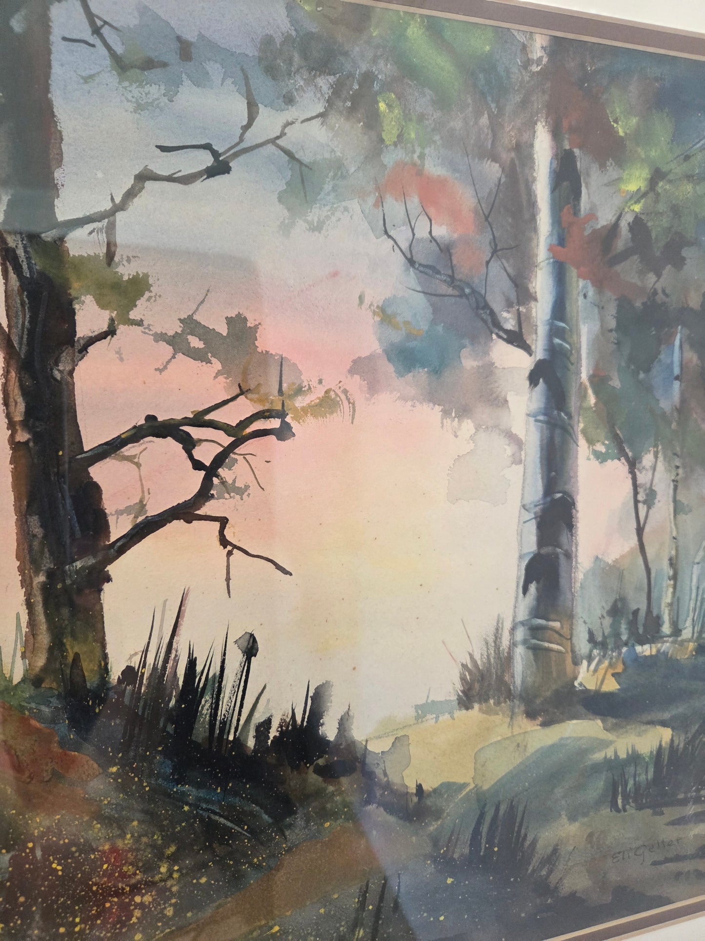 Original Eli Geller Watercolor Painting Colorful Forest Fantasy Signed Art Decor