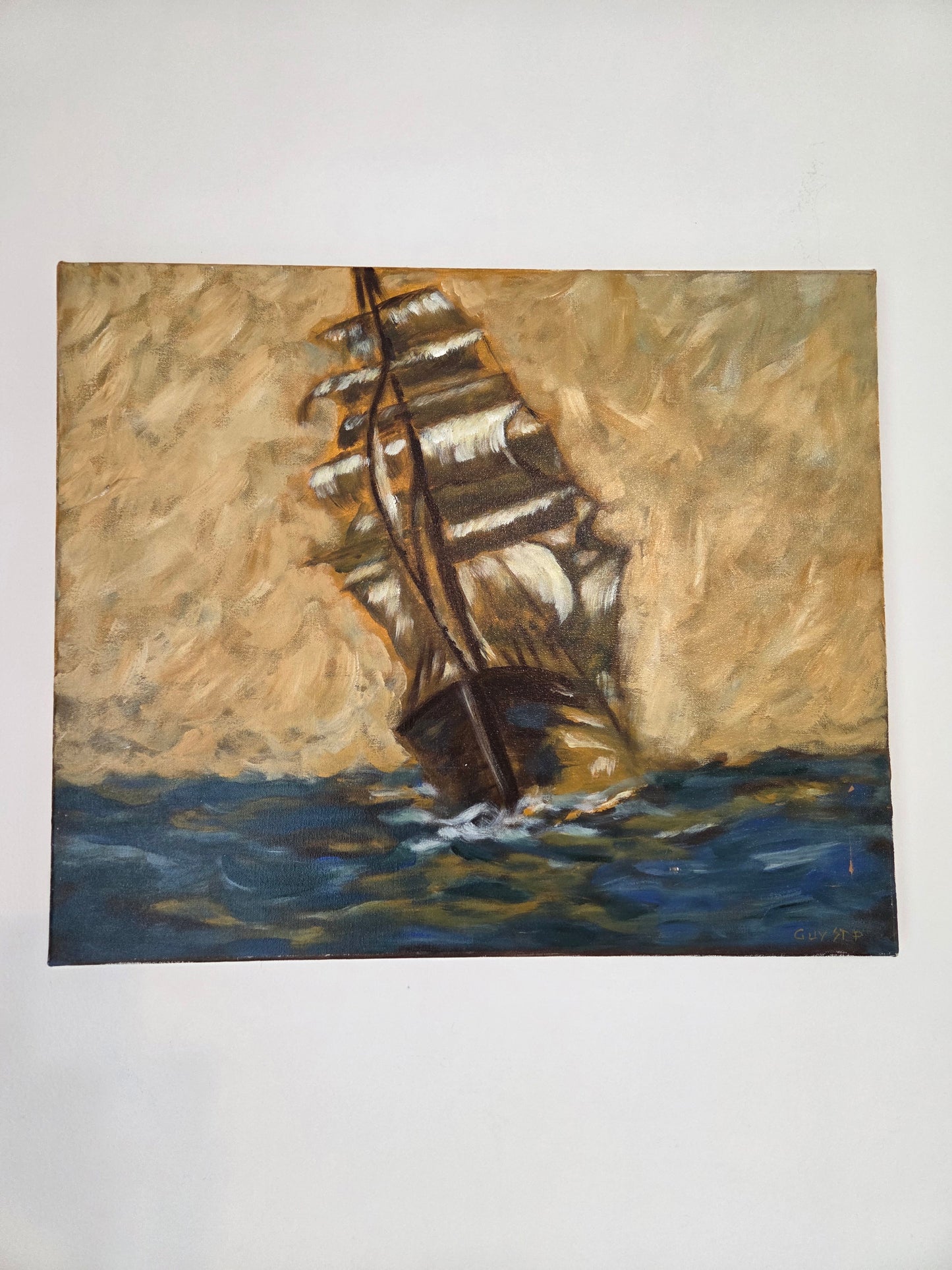 Original Sailing Ship Painting Nautical Tall Ship Seascape Ocean Canvas Wall Art