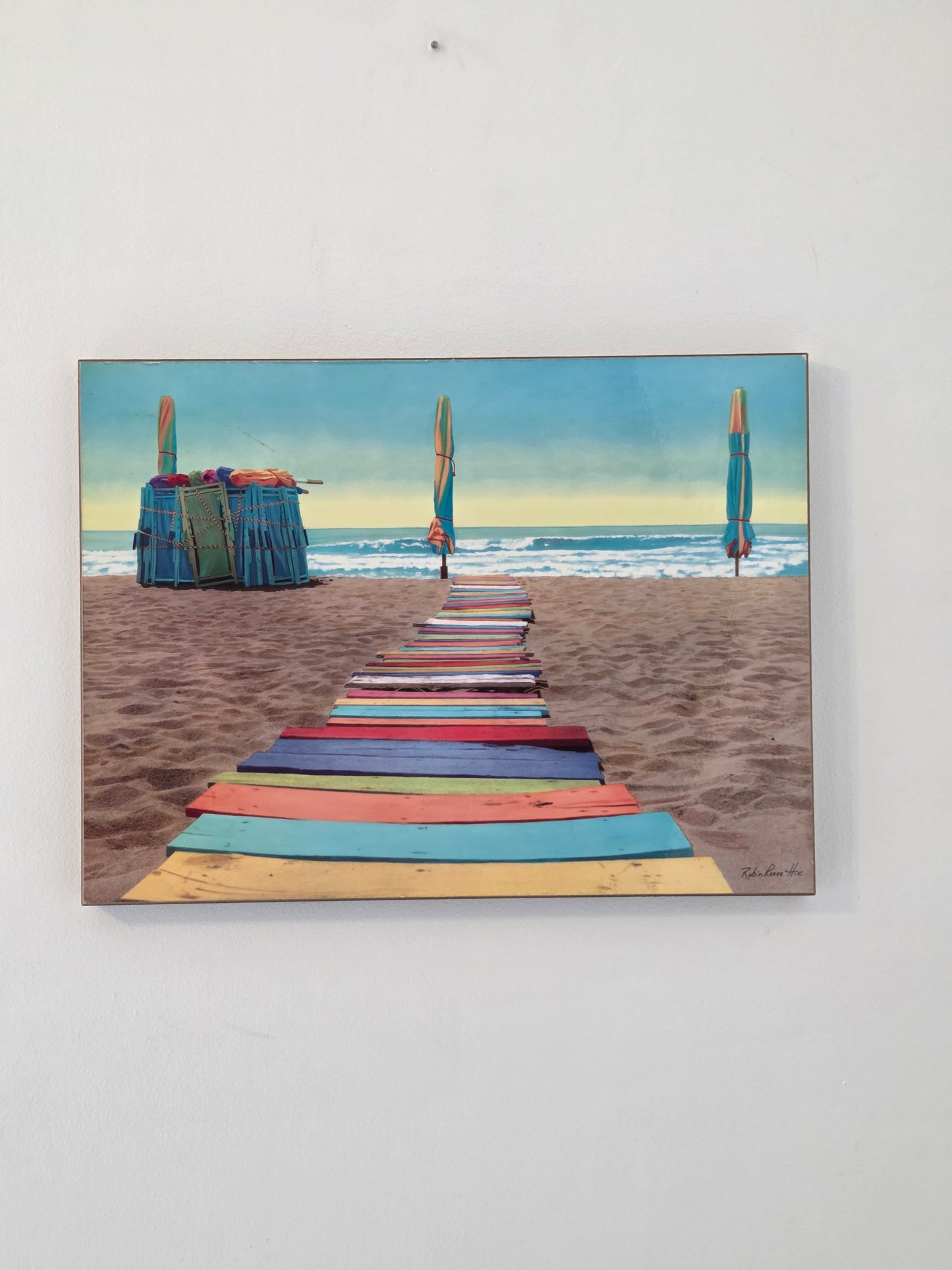 Coastal Beach Color Boardwalk Ocean Print Poster Art on Wood Wall Decor 23x17.5