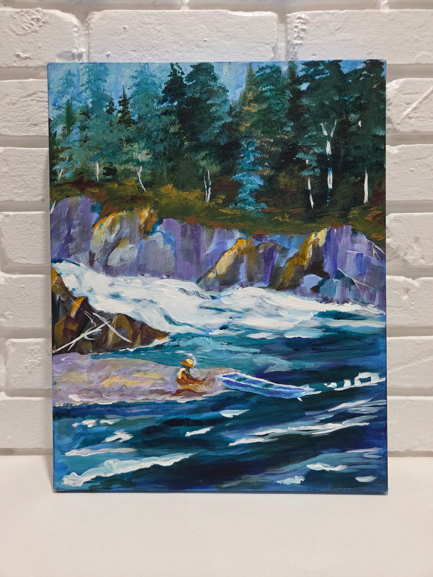 Original Landscape Painting on Canvas Mountain River Stream Forest Lake Nature Art