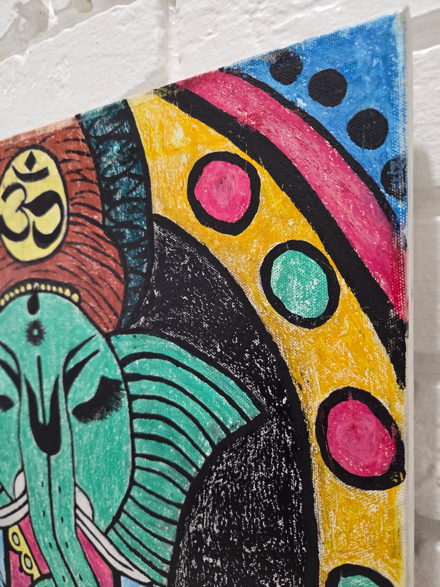 Hindu Ganesha Original Painting Elephant Lotus Meditation Spiritual Wall Artwork