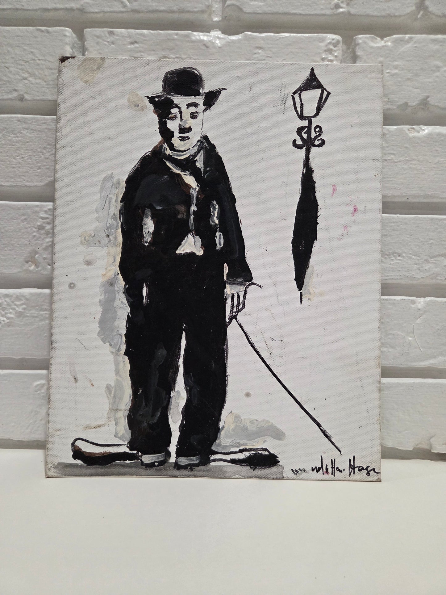Original Painting On Canvas Charlie Chaplin Artwork Signed Art Film Decor 2 of 3