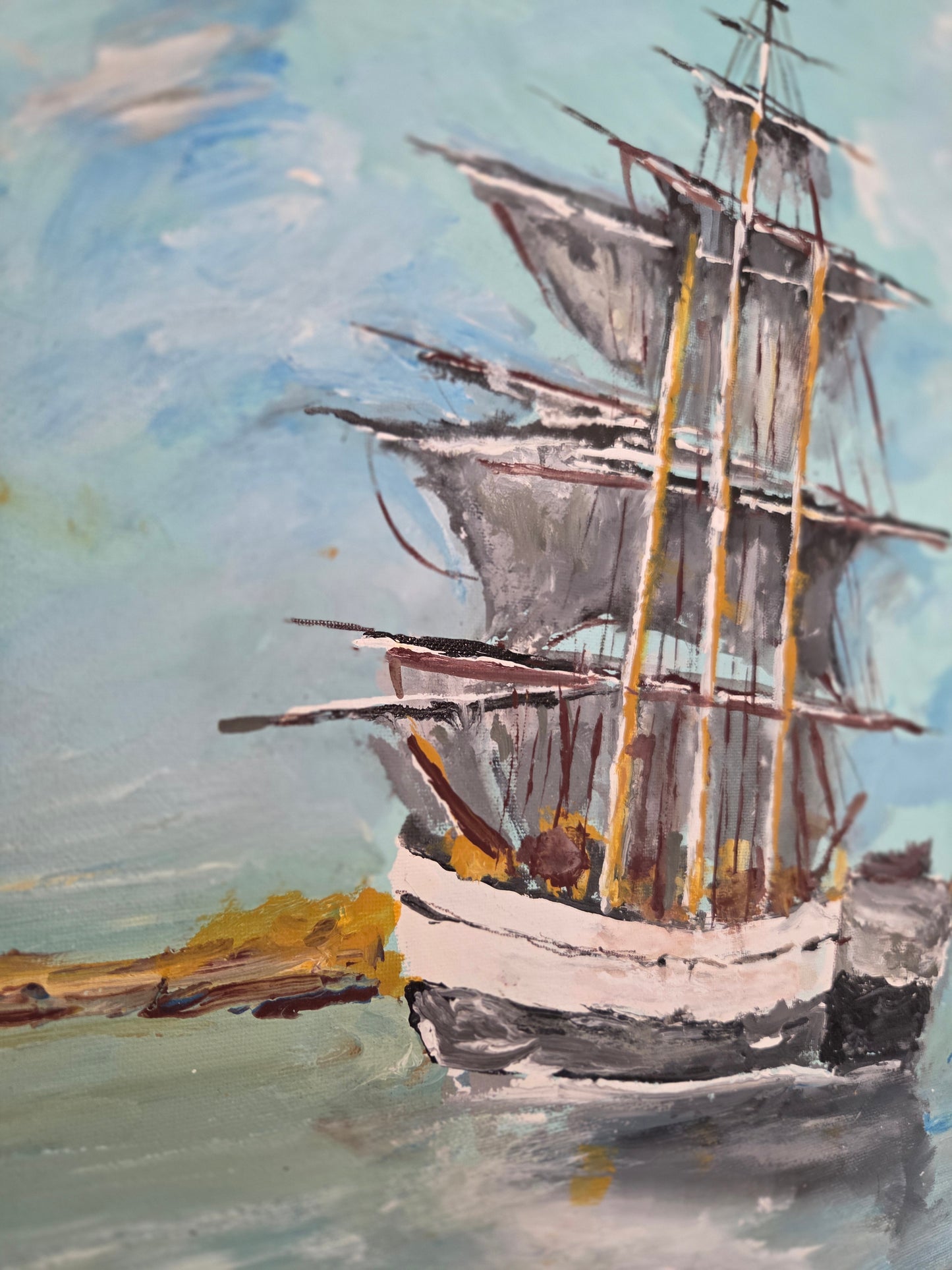 Original Sailing Ship Painting Nautical Seascape Tall Ship Ocean Canvas Wall Art