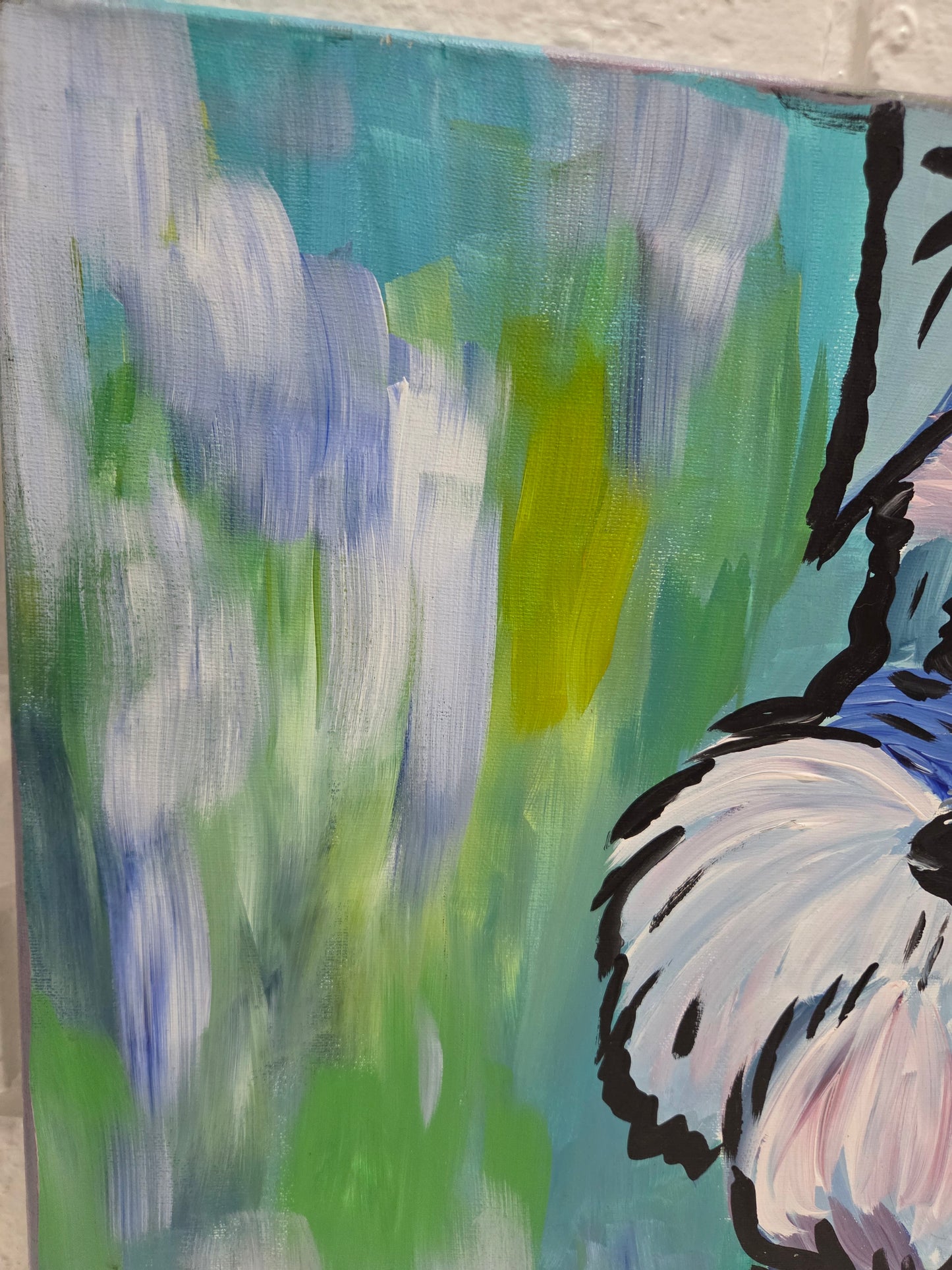 Original Schnauzer Dog Pop Art Painting On Canvas Signed Pet Portrait Home Decor