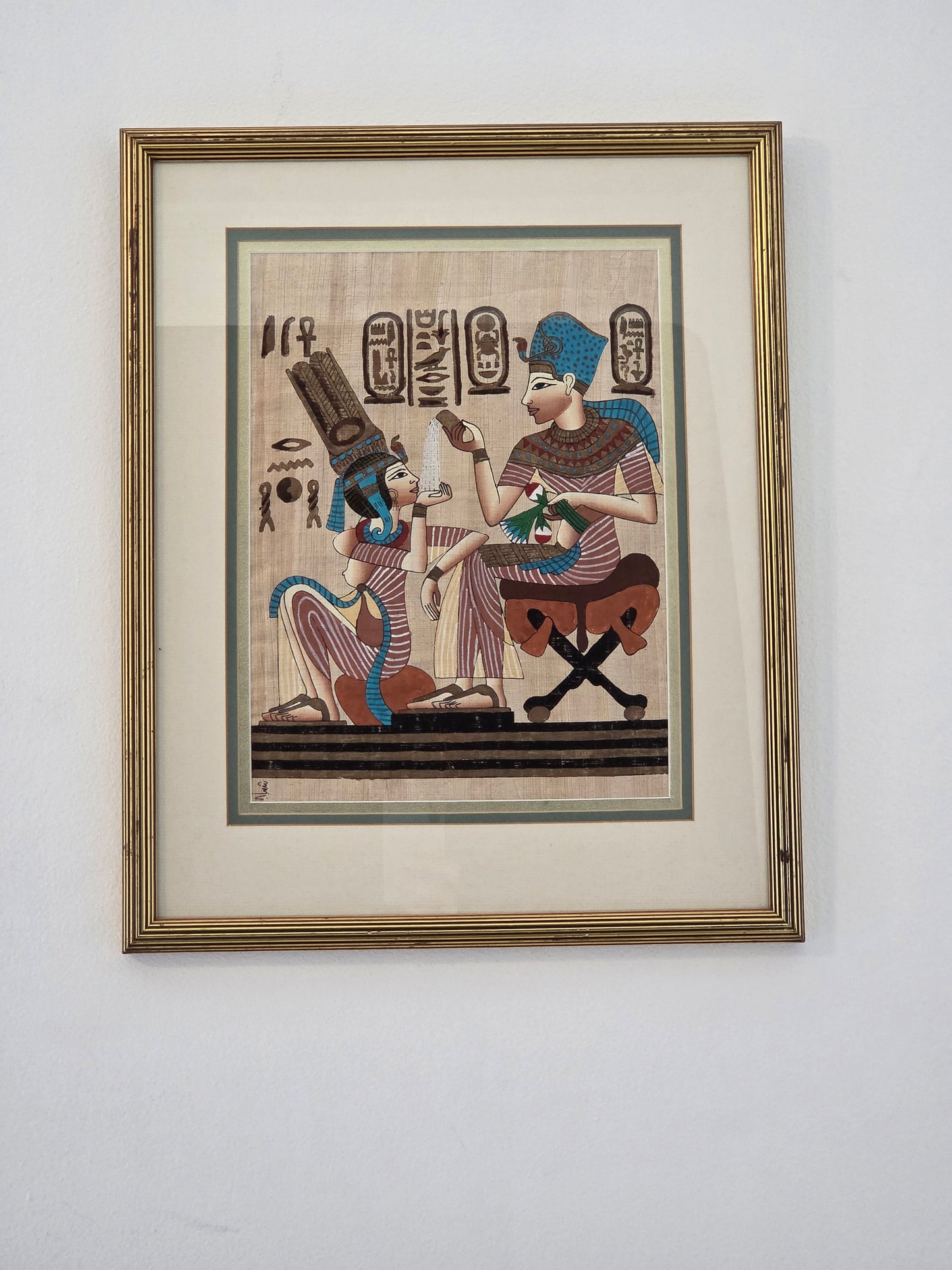 Original Hand Painted Authentic Egyptian Papyrus Signed Pharaoh Queen Art Decor