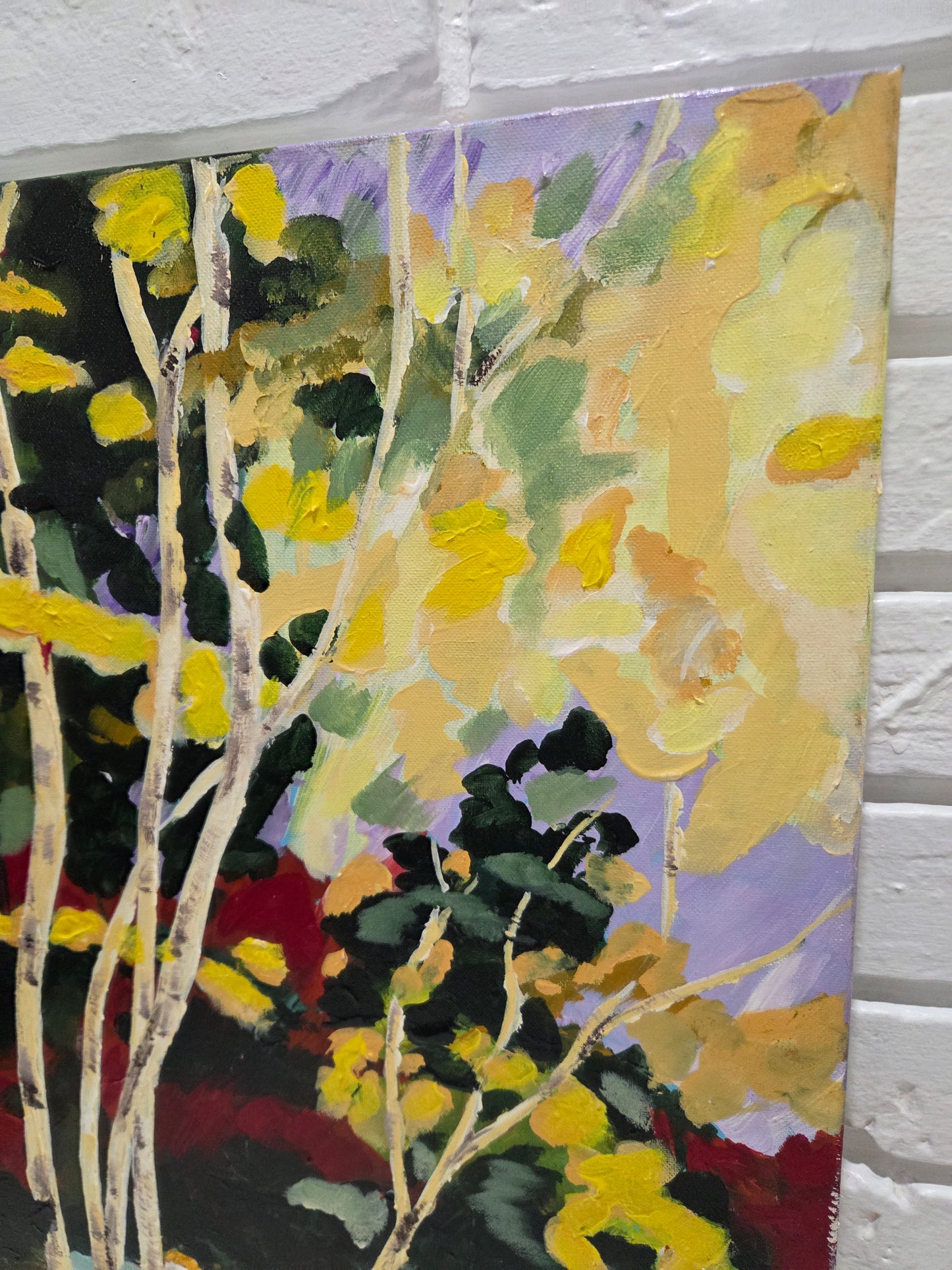 Original Forest Landscape Painting Birch Trees River Nature Acrylic Canvas Art