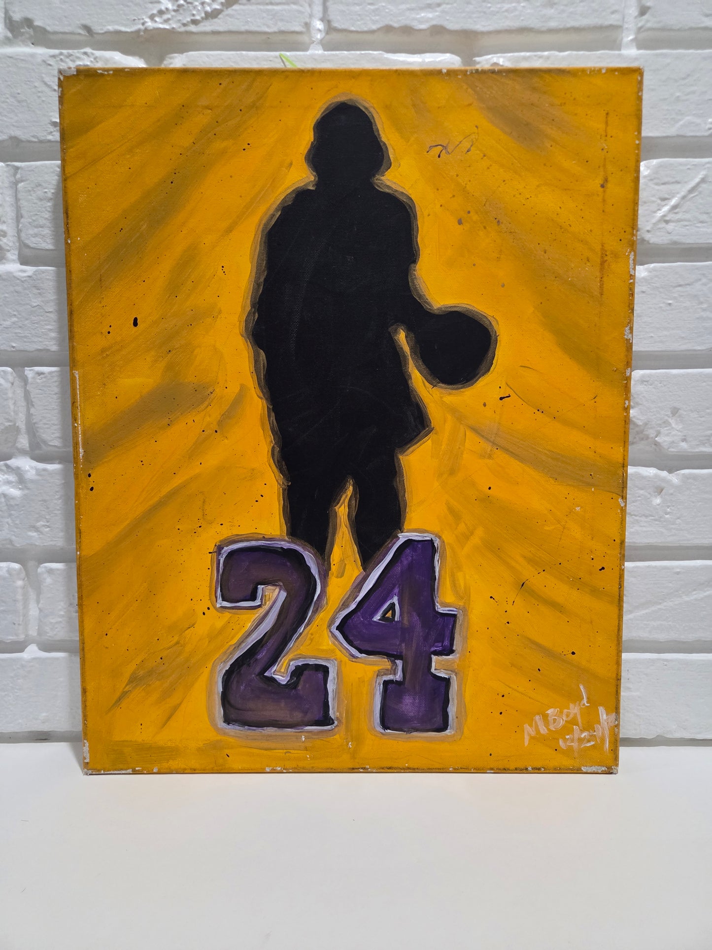 Kobe Bryant Original Silhouette Painting On Canvas Signed Art LA Lakers 24 Mamba