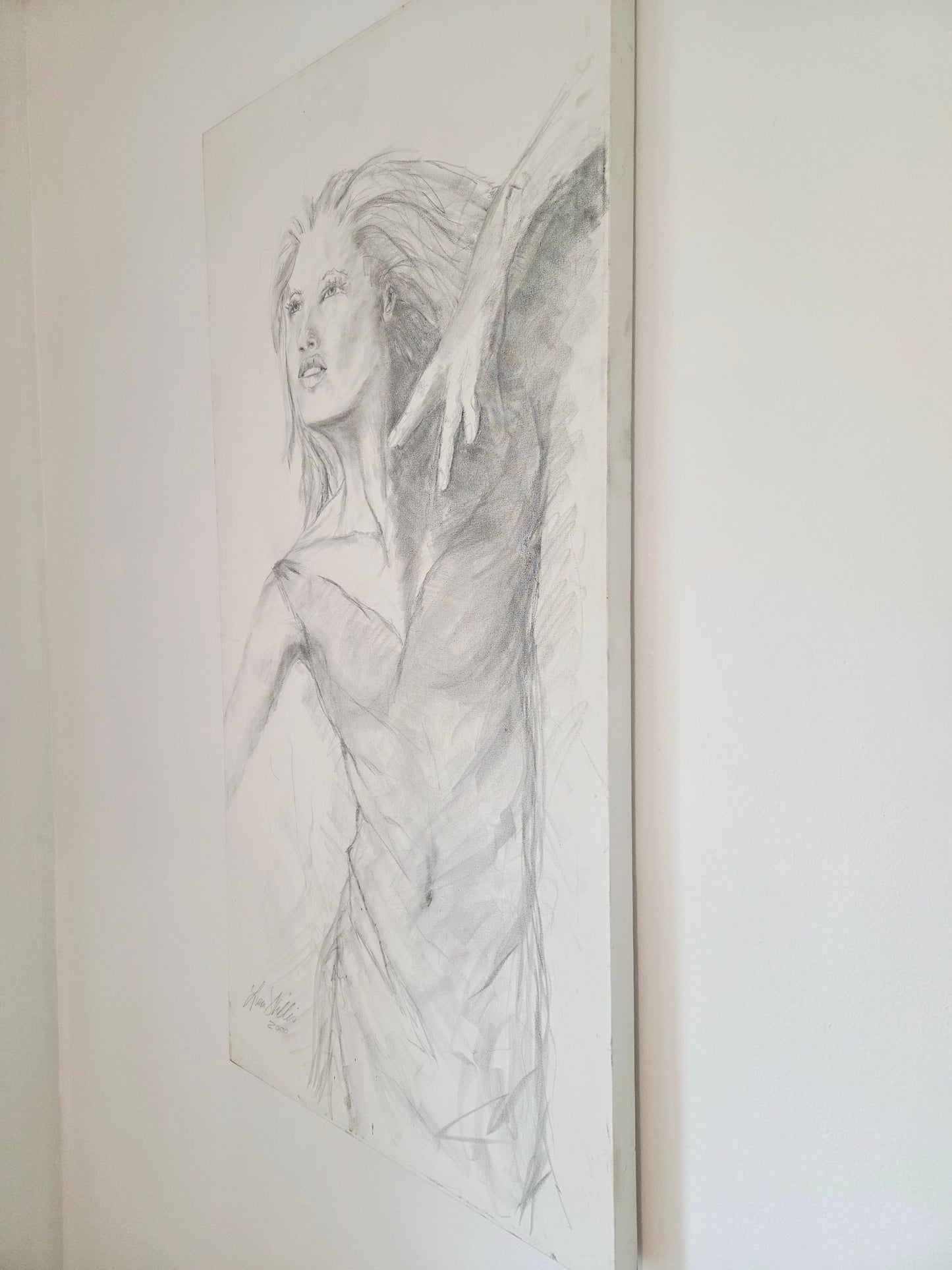 Original Female Figure Pencil Drawing - Signed & Dated 2000 - Large Graphite Sketch