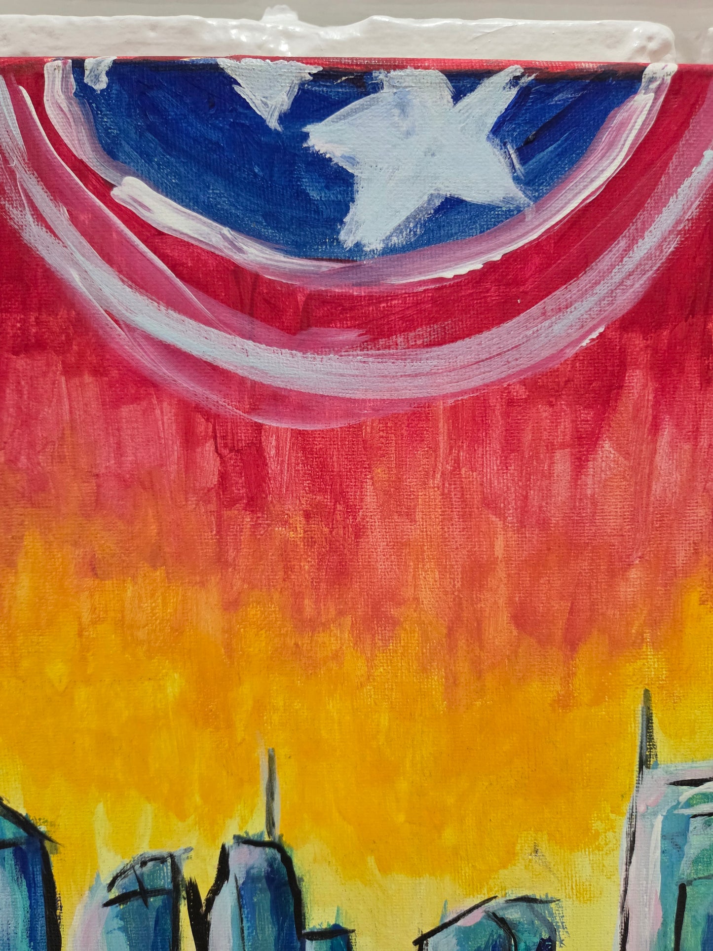 Original Acrylic Painting Canvas Captain America Shield Nashville TN Skyline Art