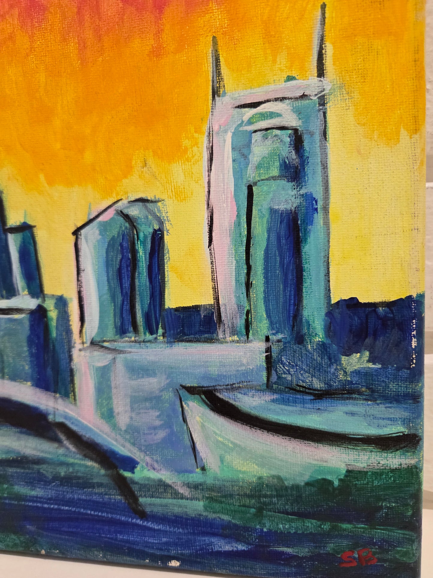 Original Acrylic Painting Canvas Captain America Shield Nashville TN Skyline Art