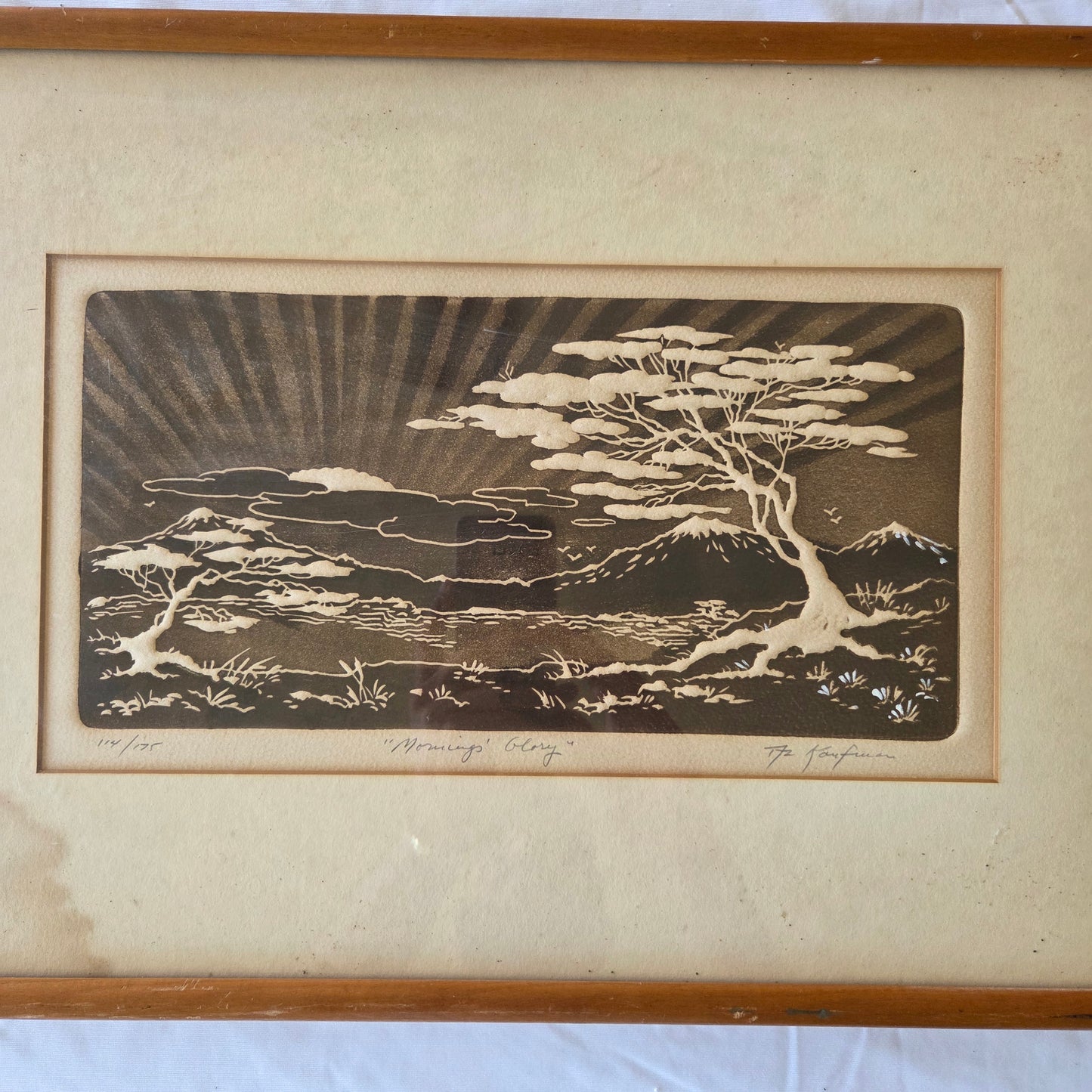 Al Kaufman Morning Glory Signed Numbered Intaglio Etching Art Japanese Pine Tree